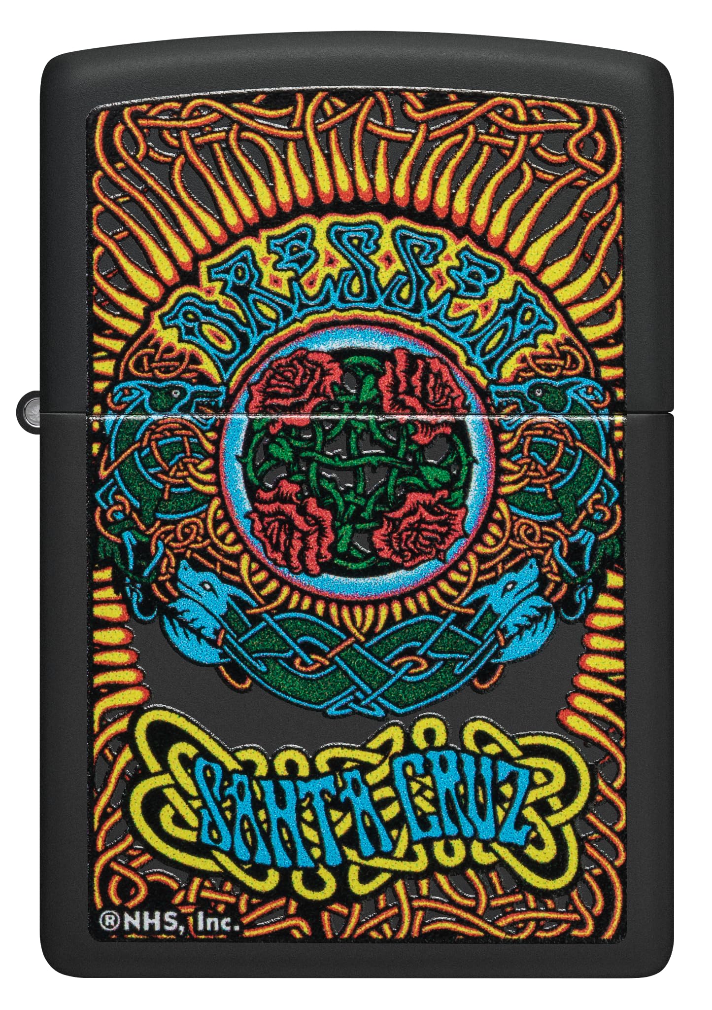Zippo - Briquet Tempête Motif Santa Cruz, Noir Mat, Impression Color Image, Rechargeable, Réutilisable, Coupe-Vent, Coffret Cadeau, Fabriqué Aux États-Unis