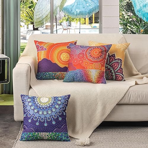 Paquete de 4 fundas de almohada de 18 x 18 pulgadas, coloridas fundas de almohada decorativas con patrón bohemio exótico vintage para sofá, silla,