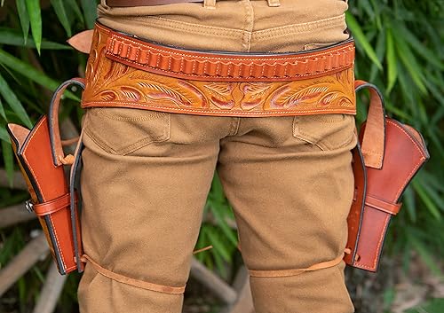 Miniatura 8 de Hulara Western Gun Holster 45 Auto 45 ACP 4445 Caliber Cowboy Holster para Revolver Full Grain Buff Leather Gun Holster con cinturón para hombre