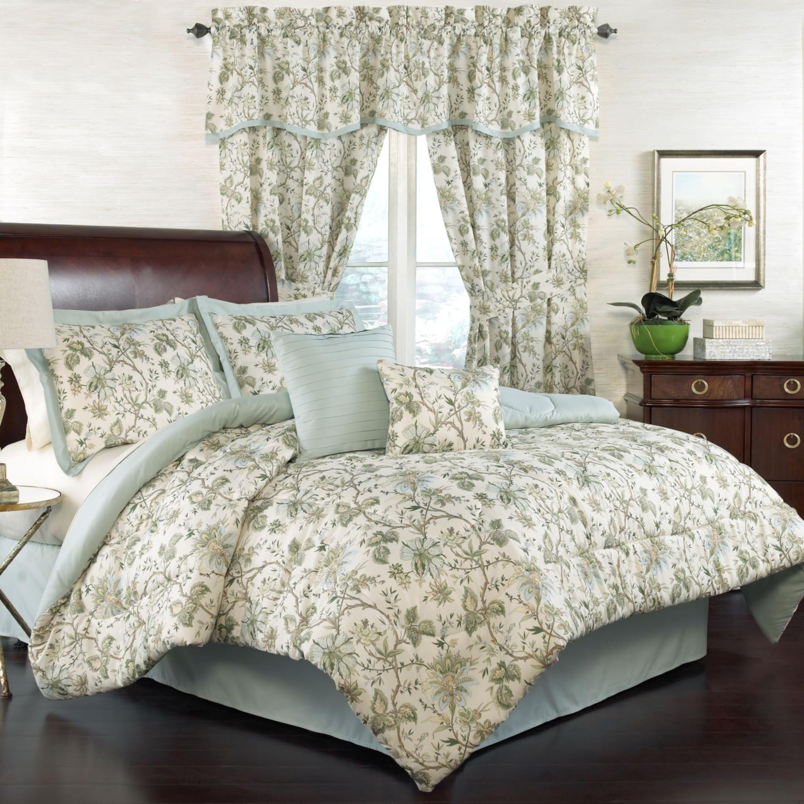 Waverly Traditions 15224BEDDQUEMNR Felicite 88-Inch by 88-Inch 6-Piece Queen Comforter Collection, Mineral