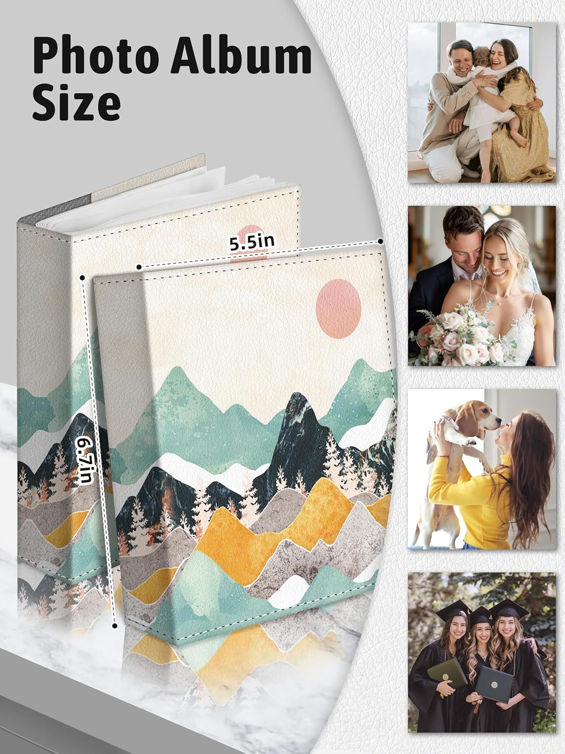 Photo Album 4x6, 56 Pockets Small Picture Book Aesthetic Mountain Sunset, Personalized Large Capacity Mini PU Leather Picture Album Gift for Family Graduation Wedding Travel - Image 6