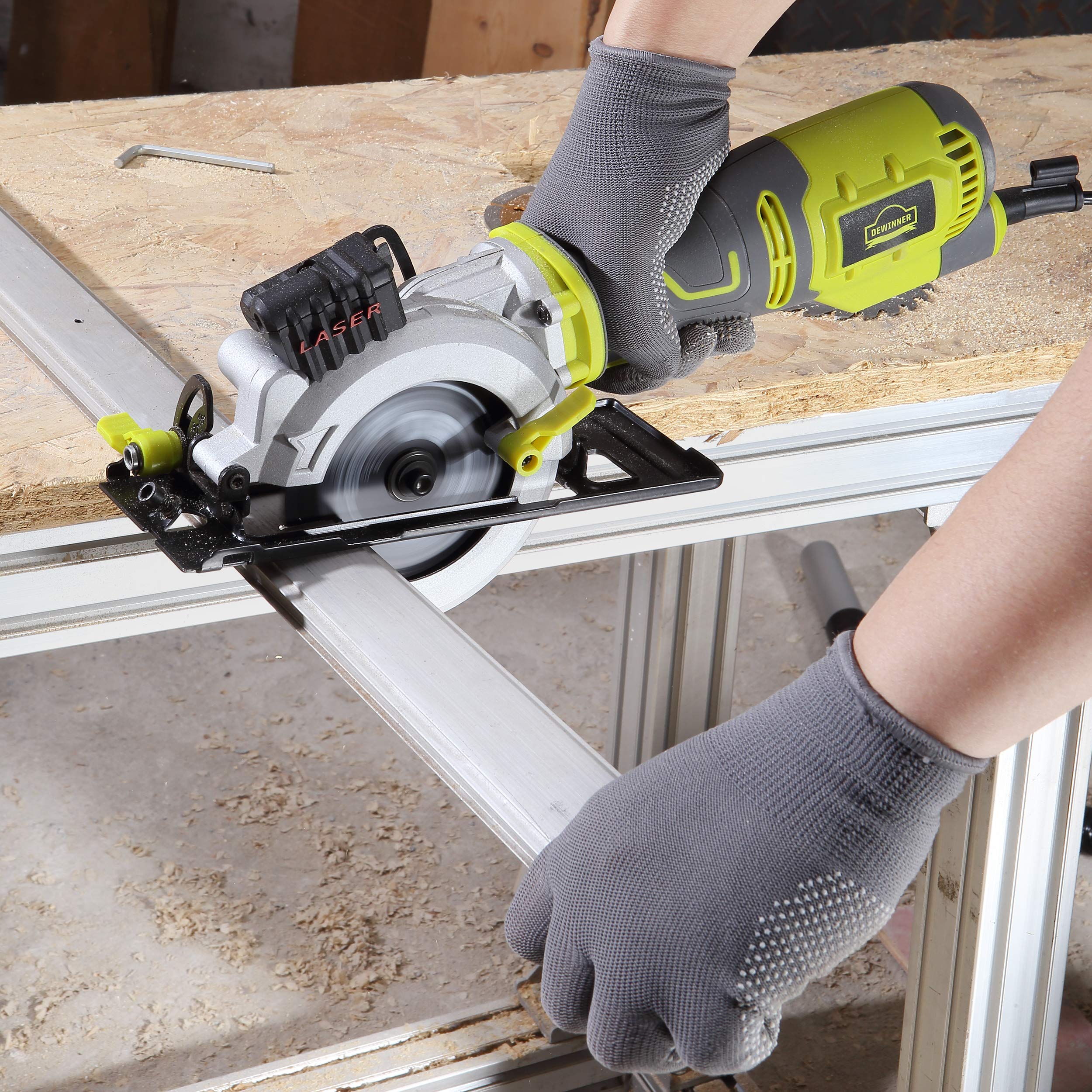 Mini Circular Saw, DEWINNER 705W Compact Electric Saw with 3 Saw Blade
