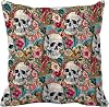 Spooky Skull Faux Embroidery Print 18x18 Inch Throw Pillow Cover, Faux Embroidered Skeleton Floral Flower Decorative Cushion Case, Fall Autumn Halloween Home Room Couch Decor Soft Pillowcase