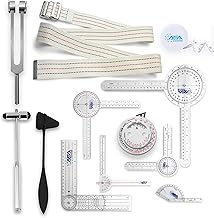 ASA TECHMED Complete Goniometer Set for Occupational Therapy, Physical Therapy - Includes 6, 8, 12 Inches Goniometer Set, Gait Belt, Measuring Tapes, Reflex Hammer