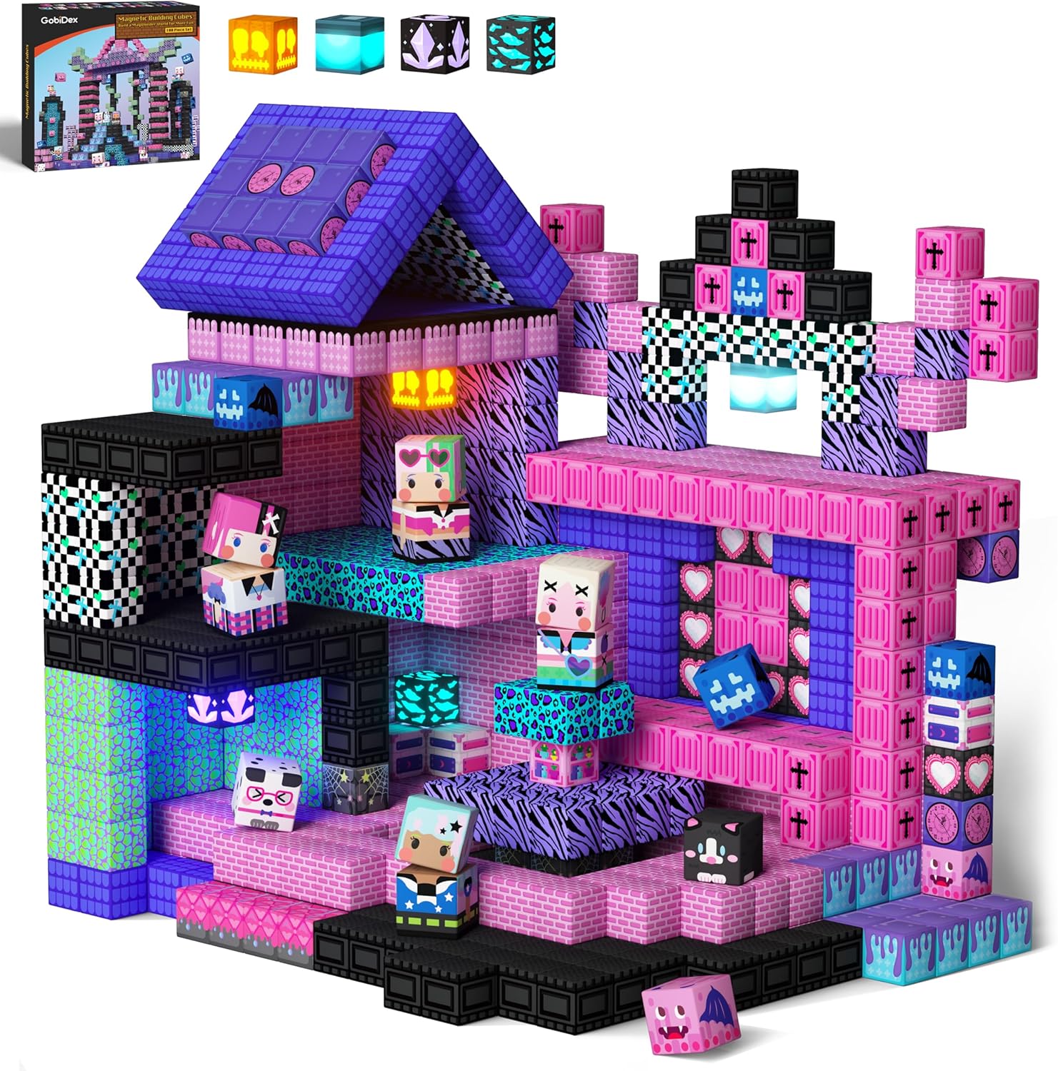GobiDex 100PCS Magnetic Blocks + 4PCS Magnetic Building Blocks with LED Lights