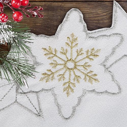 Miniatura 6 de OWENIE Juego de 4 manteles individuales de Navidad, manteles individuales redondos de muñeco de nieve blanco para cocina, mesa de comedor, copos de