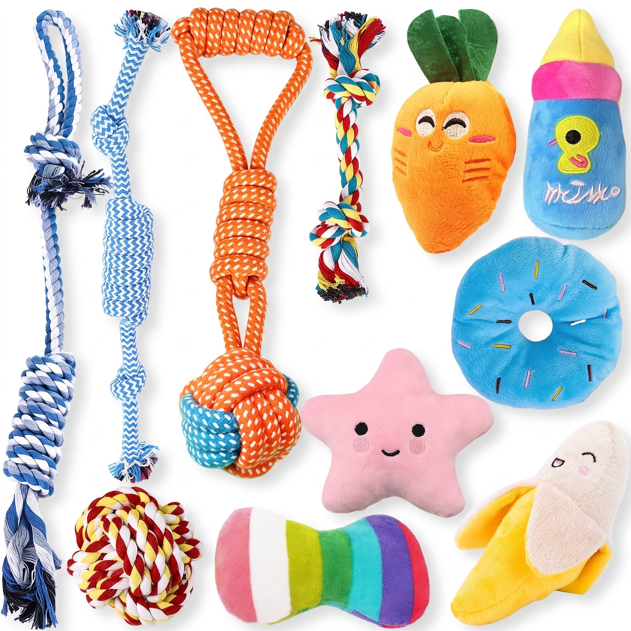 Speedy Panther 11 Pack Puppy Chew Toy Set for Small Breeds, Interactive Teeth Cleaning Toys with Soft Plush Squeaky Toys and Rope