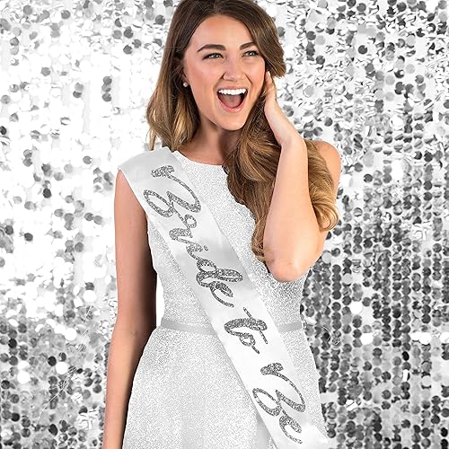 Miniatura 2 de Traje de despedida de soltera  Juego de 2 banda brillante plateada satinada de grado nupcial Glam Bride to Be White Satin & Same Penisis Forever