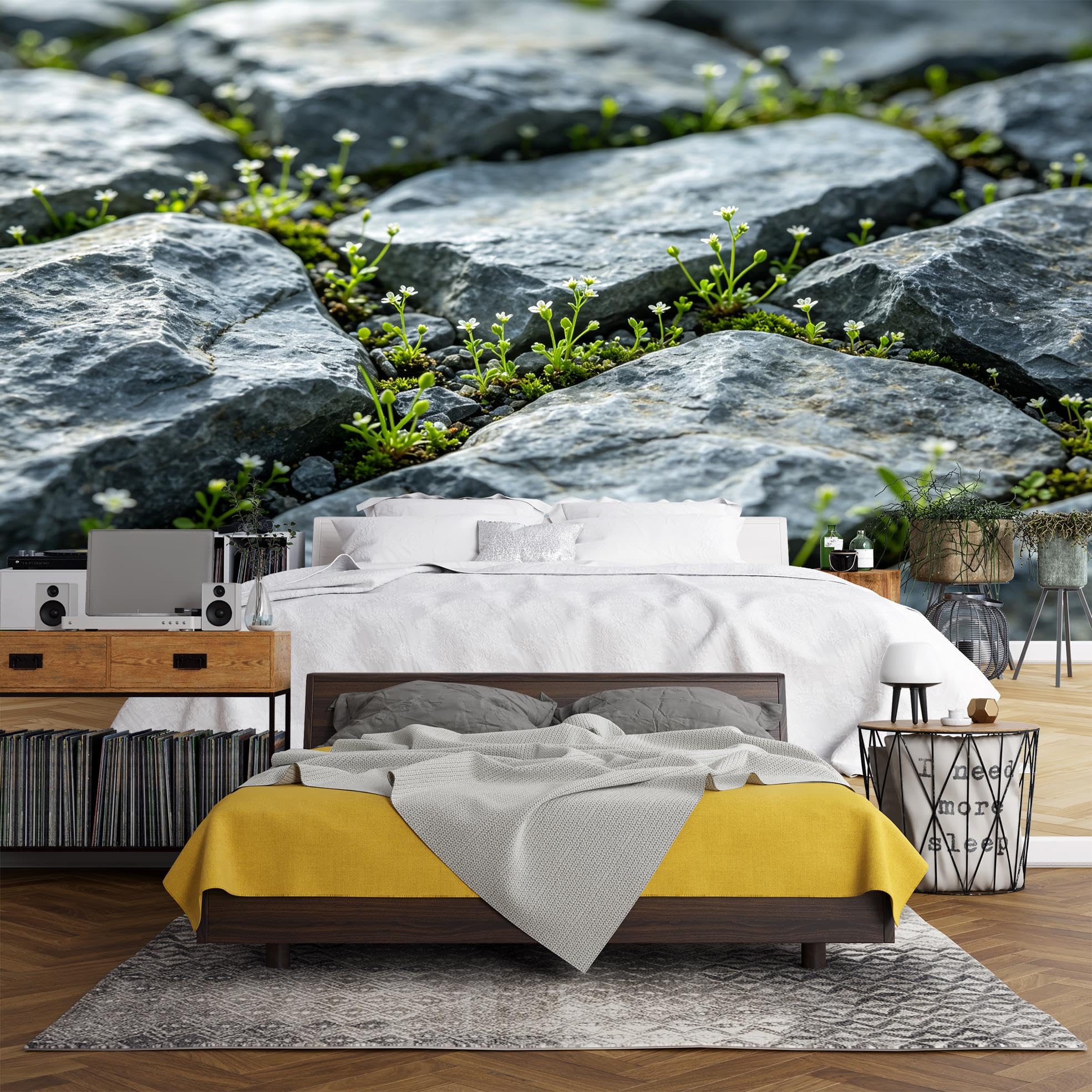 Wallpaper Murale in Muschio Grigio, Carta da Parati Panoramica Autoadesiva 3D Impermeabile in Vinile Rimovibile per Camera da Letto, Caffè, Soggiorno, Arredamento Casa 365X254Cm (144X100in