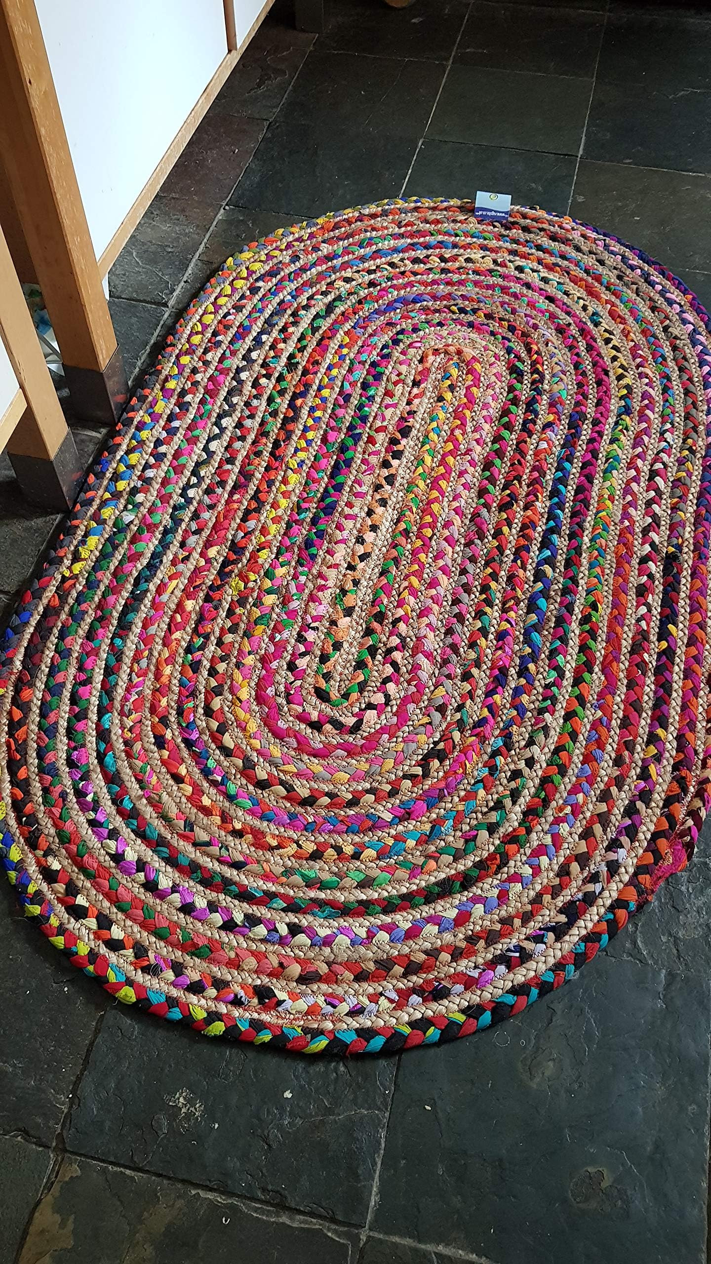 RugsiteMedium Oval Jute Cotton Rustic Braided 90x150cm mats. American style rugs for kitchens conservatories. Delivered from the UK