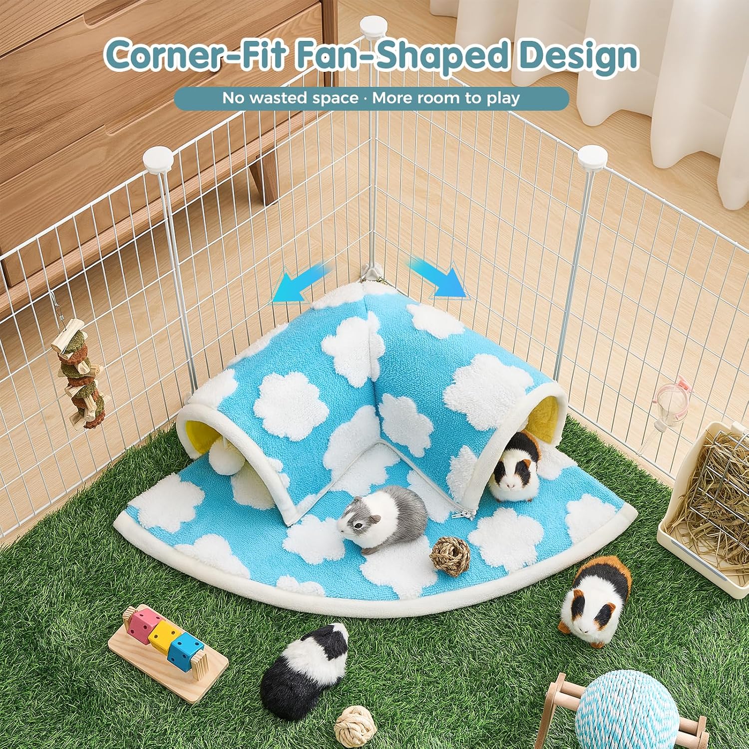 Avont Guinea Pig Tunnel Bed, Washable Hideout for Small Pets | Soft Plush Fleece, for Guinea Pigs, Hamsters, Chinchillas, Dwarf Rabbits & Others, Available in Cloud/Star Pattern