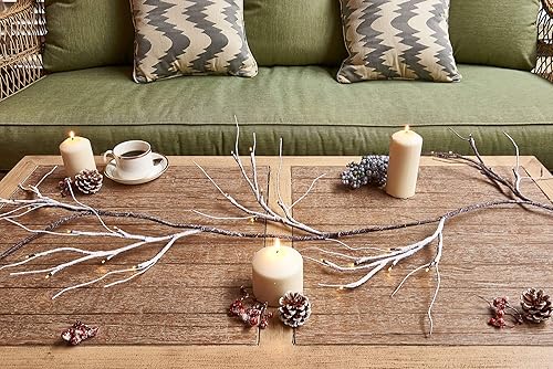 Miniatura 2 de Hairui - Guirnalda iluminada de nieve flocada de 6 pies con 48 luces LED, funciona con pilas, ramita preiluminada, decoración de fiesta de invierno,