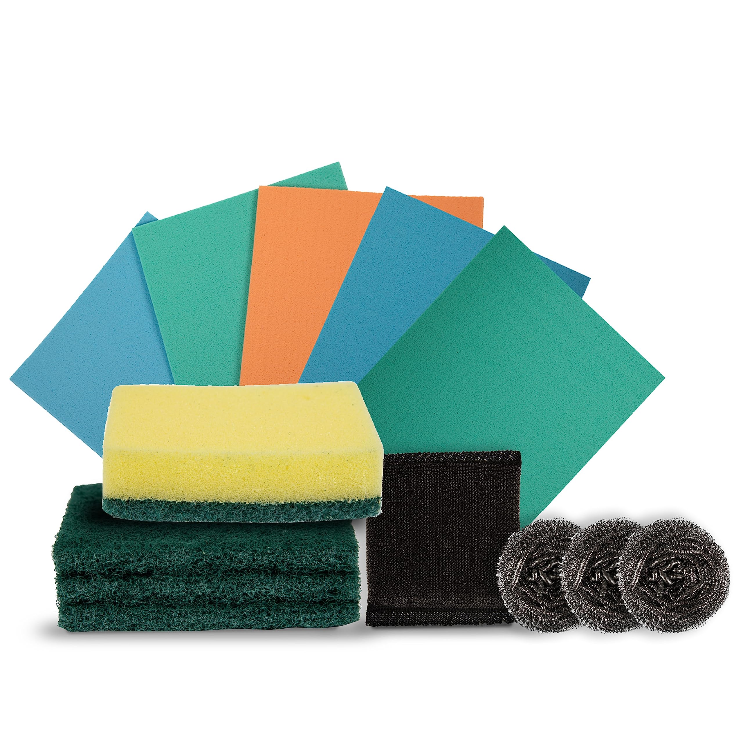 GEBI Combo Pack of Quick Clean Scrubber 1 pc, Cellulose Wipes 5 pcs, Sponge Pad 1 pc, Shinewell Scrubber-3 pcs, Brite Clean Green Pad 3pcs.