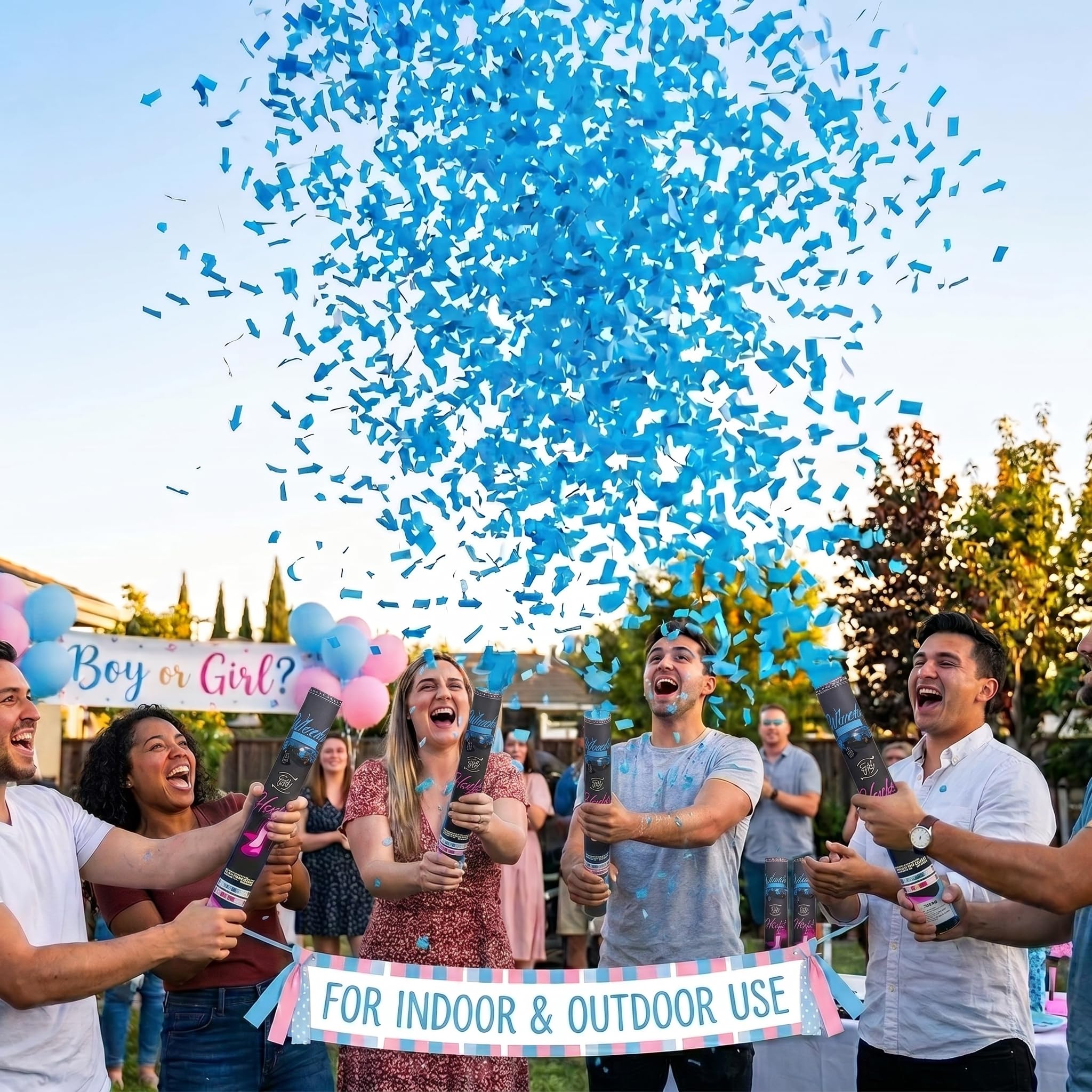 5 szt. Boy Gender Reveal Confetti Cannon Blue – Biodegradowalne niebieskie poppers konfetti ujawnienie płeć impreza konfetti armata i zabawki do świętowania dziecka