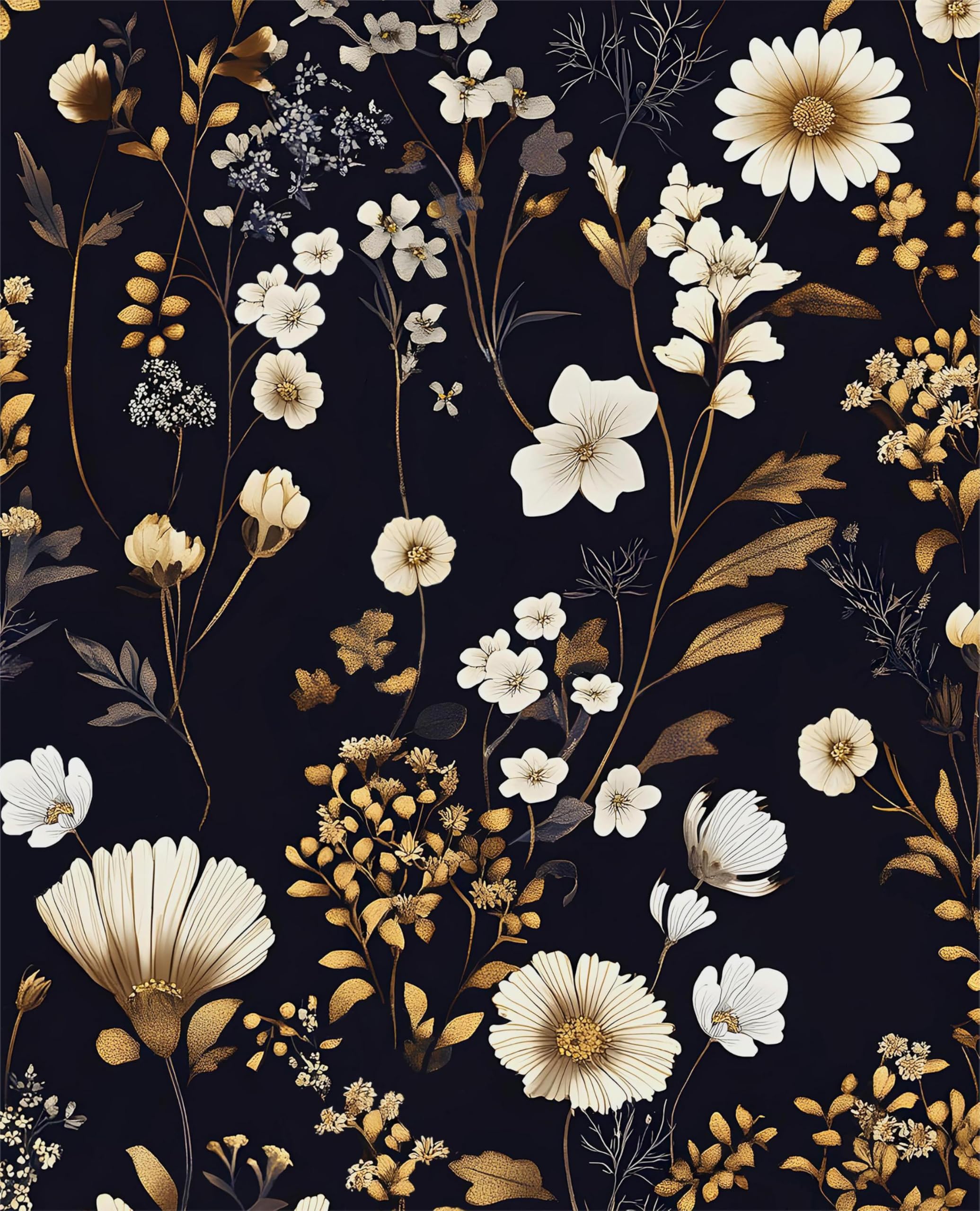 Laatse Black and Gold Floral Contact Paper