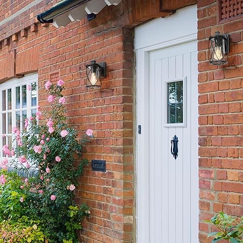 Miniatura 2 de Lámpara negra para exteriores, luz de porche de granja, impermeable, paquete de 2 lámparas de pared para exteriores, iluminación de vidrio