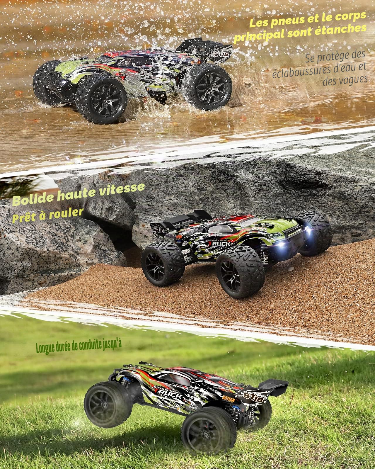 HAIBOXING Voiture télécommandée 4WD 1:18 RC Car Hailstorm, 2,4 GHz 36 km/h Haute Vitesse RC Voiture Tout Terrain, RTR Monster Truggy Véhicule de Jouet pour Adultes et Enfants