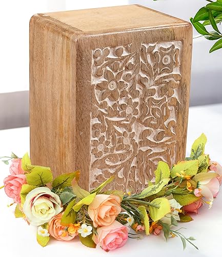 Miniatura 4 de The Wooden Town Caja de cremación de madera para cenizas humanas para adultos, caja de urna funeraria (pequeña 6 x 4 x 3 pulgadas, color blanco
