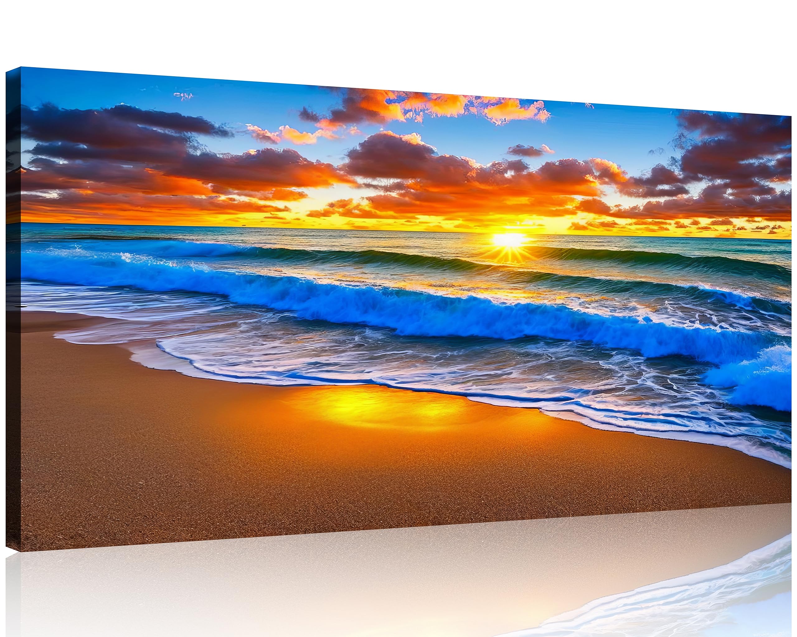 TutuBeer 1 Panel Beach Pictures Blue Sea White Beach at Sunrise Picture Print on Canvas Ocean Pictures Wall Decor Ocean Canvas Art Seascape Wall Art