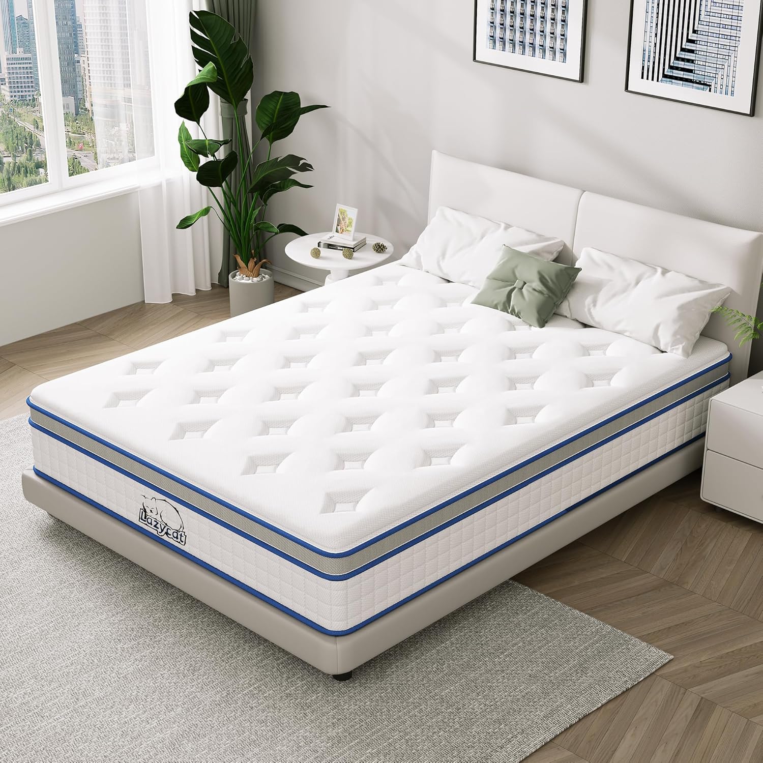 LAZYCAT Twin Mattress, 12 Inch Twin Size Hybrid Mattress in a Box with Memory Foam and Individual Pocket Springs, Extra Lumbar & Shoulder Support, Pain Relief Fiberglass-Free