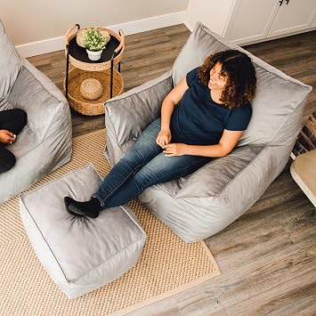 Big Joe Imperial Lounger Foam Filled Bean Bag Armchair with Removable Cover, Gray Plush, Soft Polyester, 4 feet Big