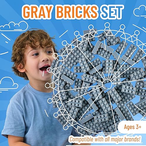 Vista 2 de Strictly Briks - Classic Briks - Kit de iniciación de construcción 100 % compatible con todas las principales marcas de bloques Gris 2x4 - 96 Piezas