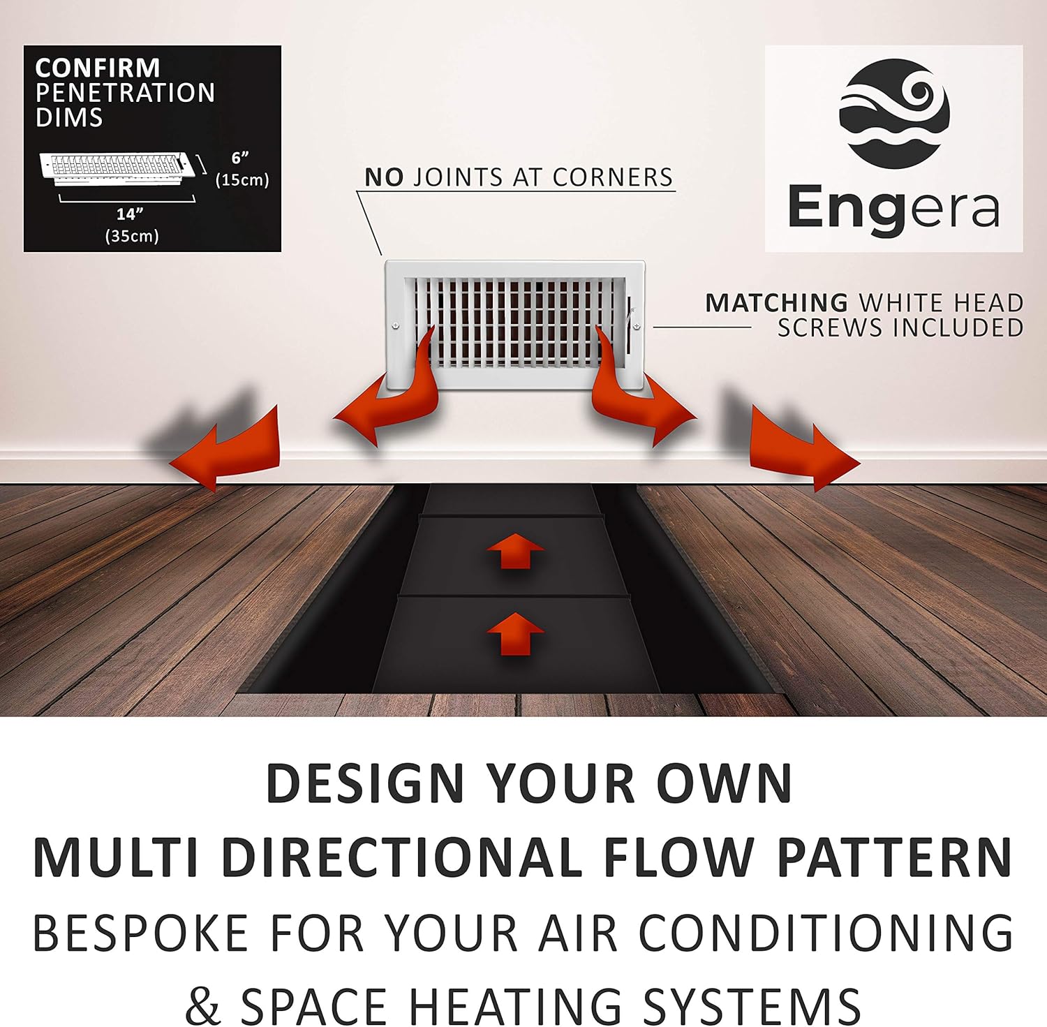 Engera Adjustable Double Deflection HVAC Air Register-Supply Air Diffuser Air Vent Register-Heating/AC Vent Cover-Wall Register 14x6"Duct [16x8"Face]