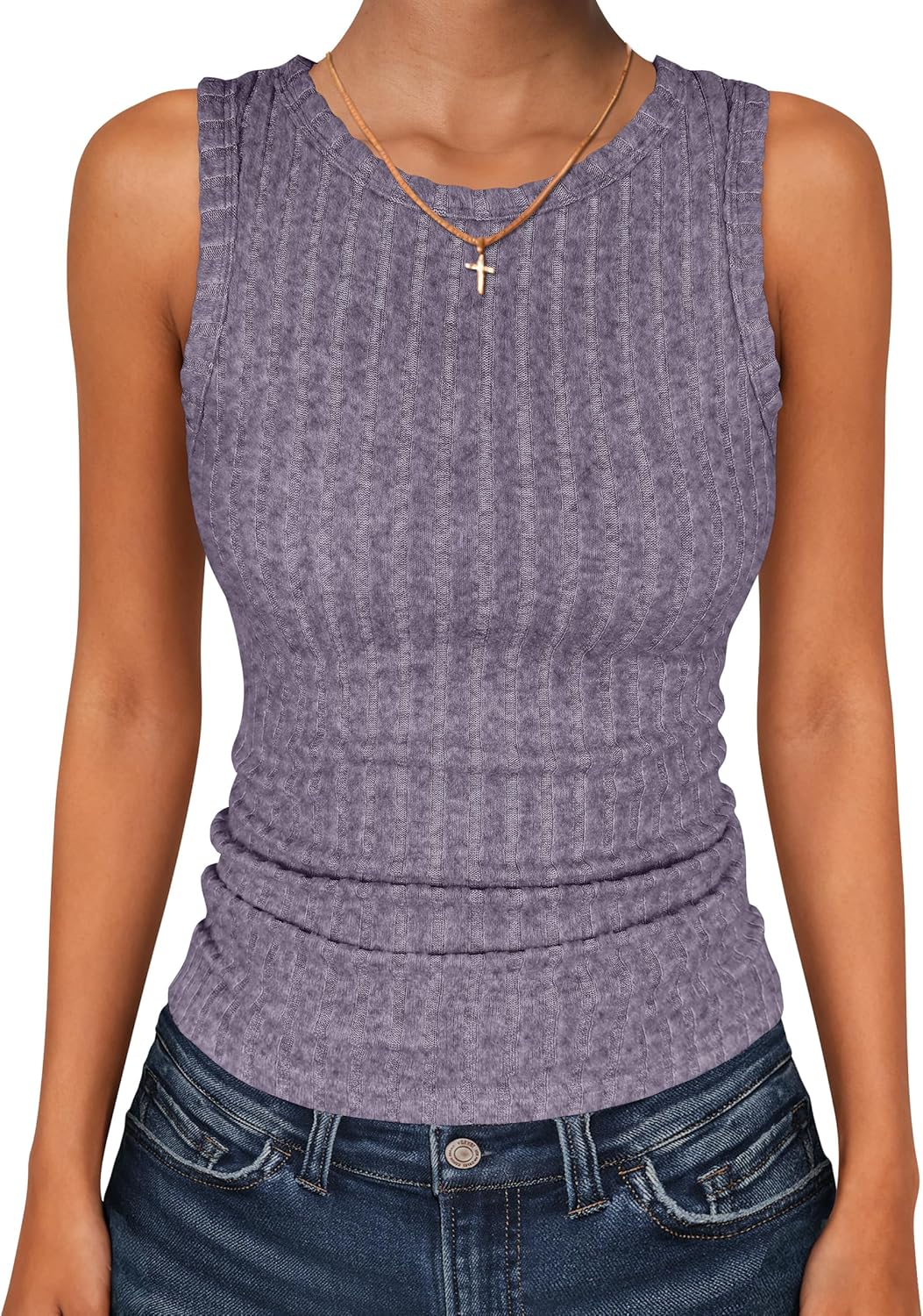 ANRABESS High Neck Tank Tops for Women Sleeveless Shirts Summer 2026 Basic Soft Slim Fit Racerback Trendy Casual Outfits