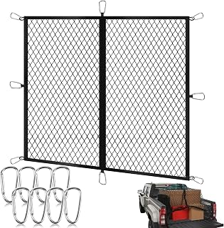 Cargo Net for Pickup Truck Bed, High Elastic Cargo Net with Fine Mesh and 8 Metal Hooks, Stretches from 4'×4' to 7'×7', Ideal for Most Vehicles and Boat, Truck Bed Netting for Cargo Secure Transport