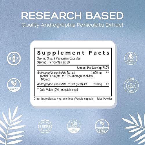 Miniatura 6 de Natural Cure Labs Extracto de Andrographis Premium 1,200mg (100mg Andrographolides), 120 Cápsulas