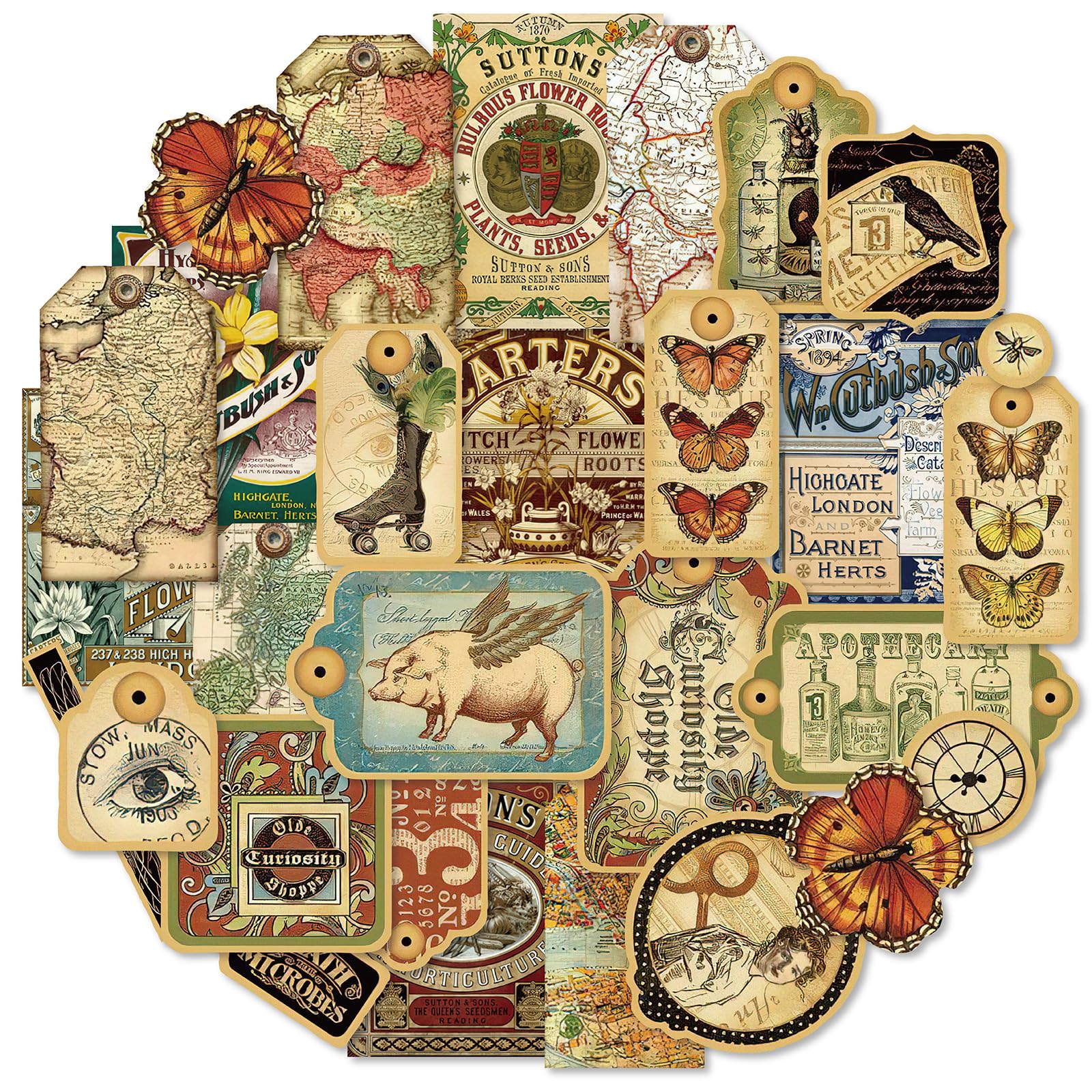 PRSTINCOL 116Pcs Vintage Stickers - Junk Journal Supplies - Waterproof Cute Aesthetic Stickers for Adults, Water Bottles, Planners - Durable Sticker Pack