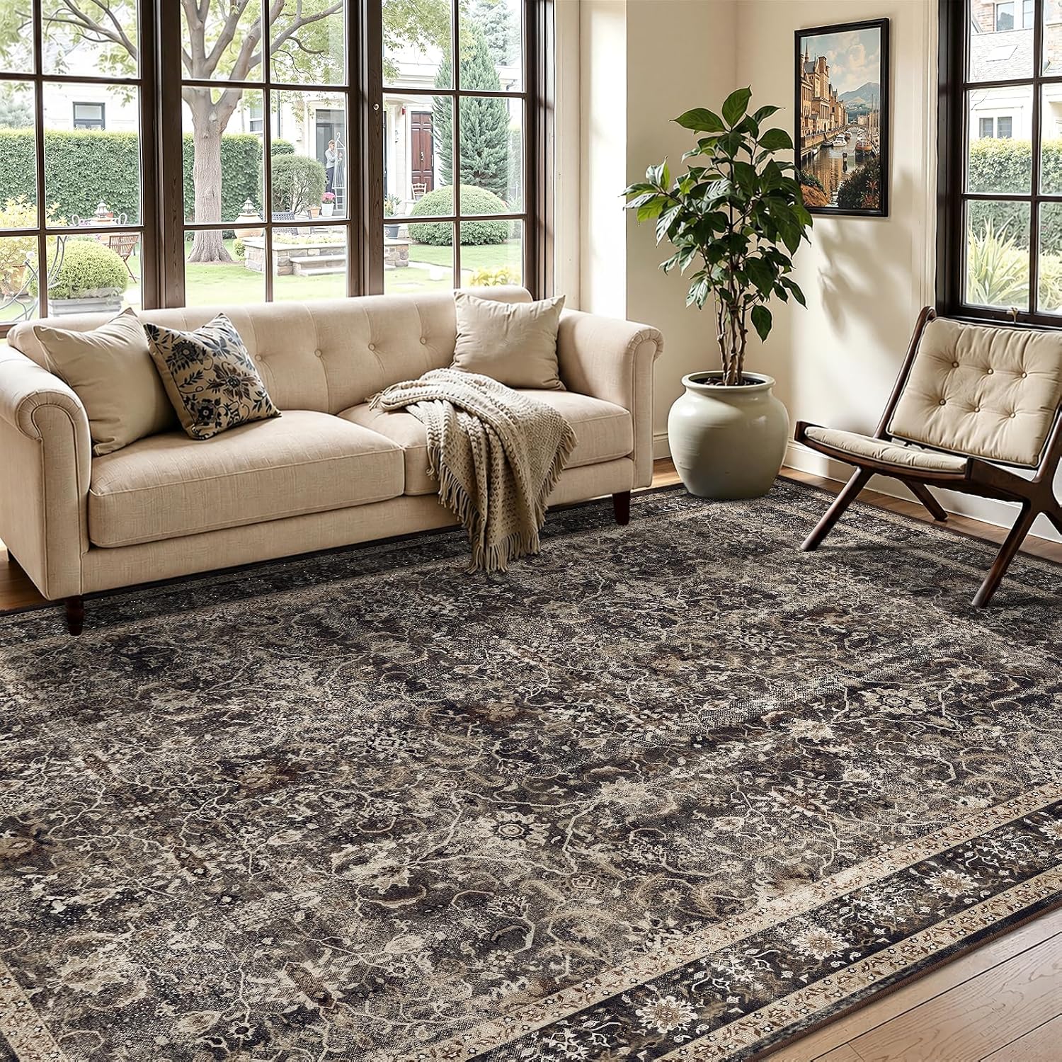 Amazon.com: Jainmy Vintage Black 6x9 Area Rugs, Washable Rugs for ...