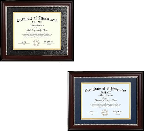 DOAI ART Marco de diploma de 8.5 x 11 pulgadas con paspartú negroazul sobre dorado o documento de 11 x 14 pulgadas y certificado sin paspartú,