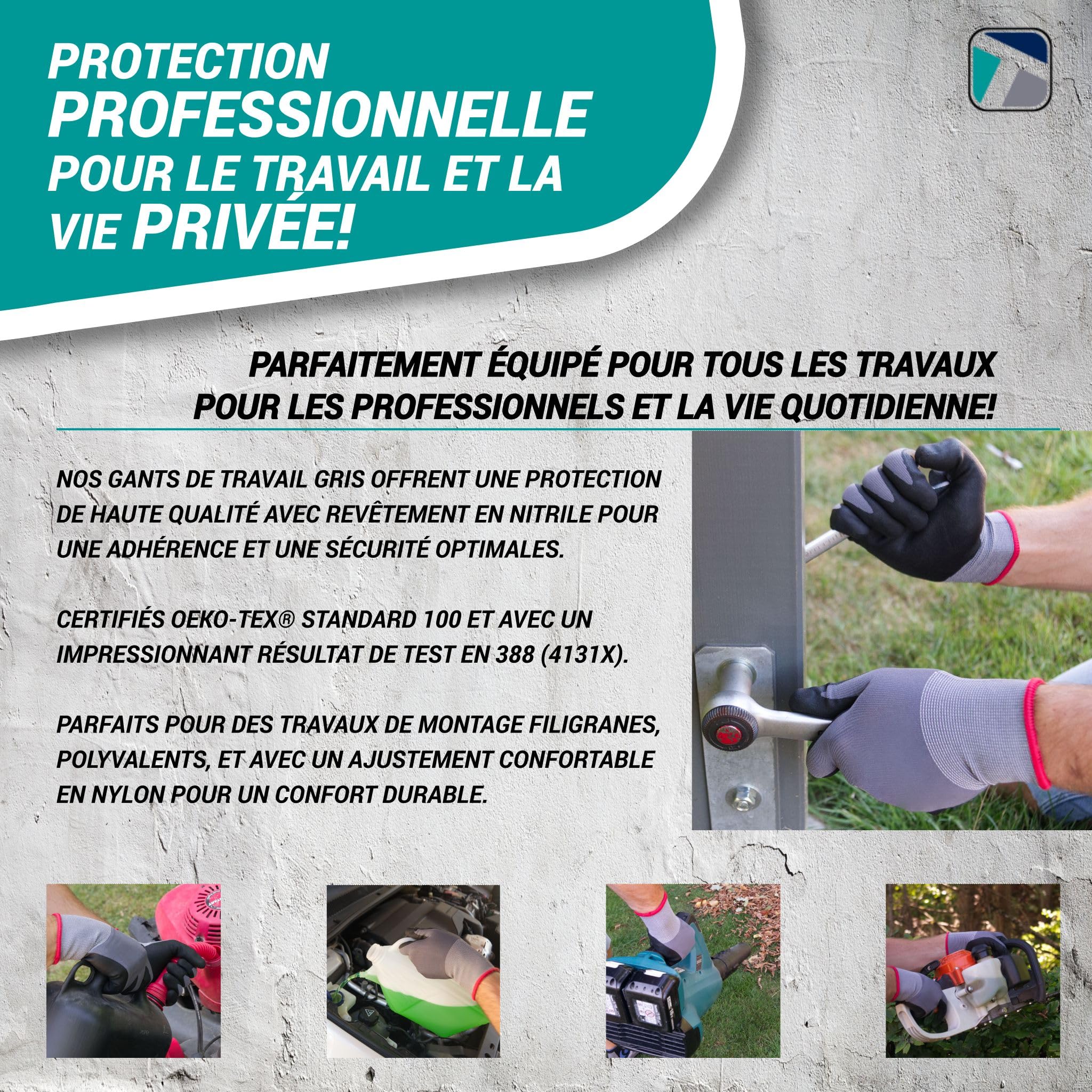 Trevendo Gants de travail WS-Pro FLEX GTN - Gants de montage - Gants de jardinage - respirants - flexibles - pour femmes et hommes