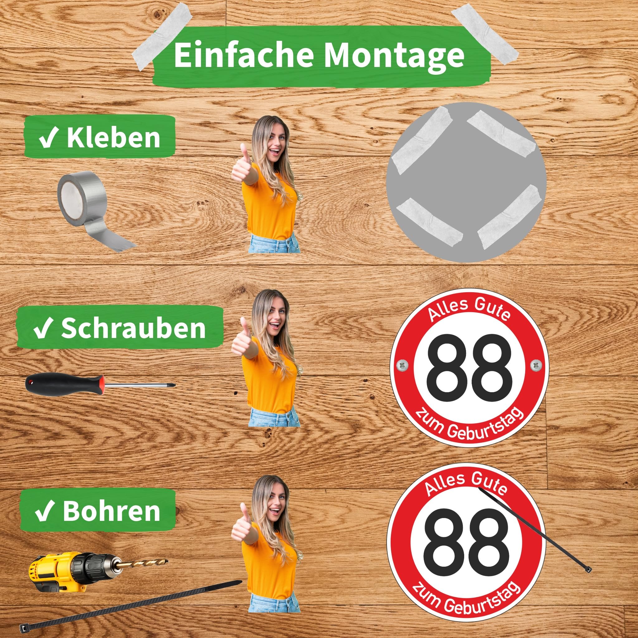 Geburtstagsschild 88 | Verkehrsschild Qualität | 2mm Aluminium | "Alles Gute zum 88 Geburtstag" | Weißer Schriftzug Alles Gute zum Geburtstag | Kein billiges PVC/Plastik | (Ø420)