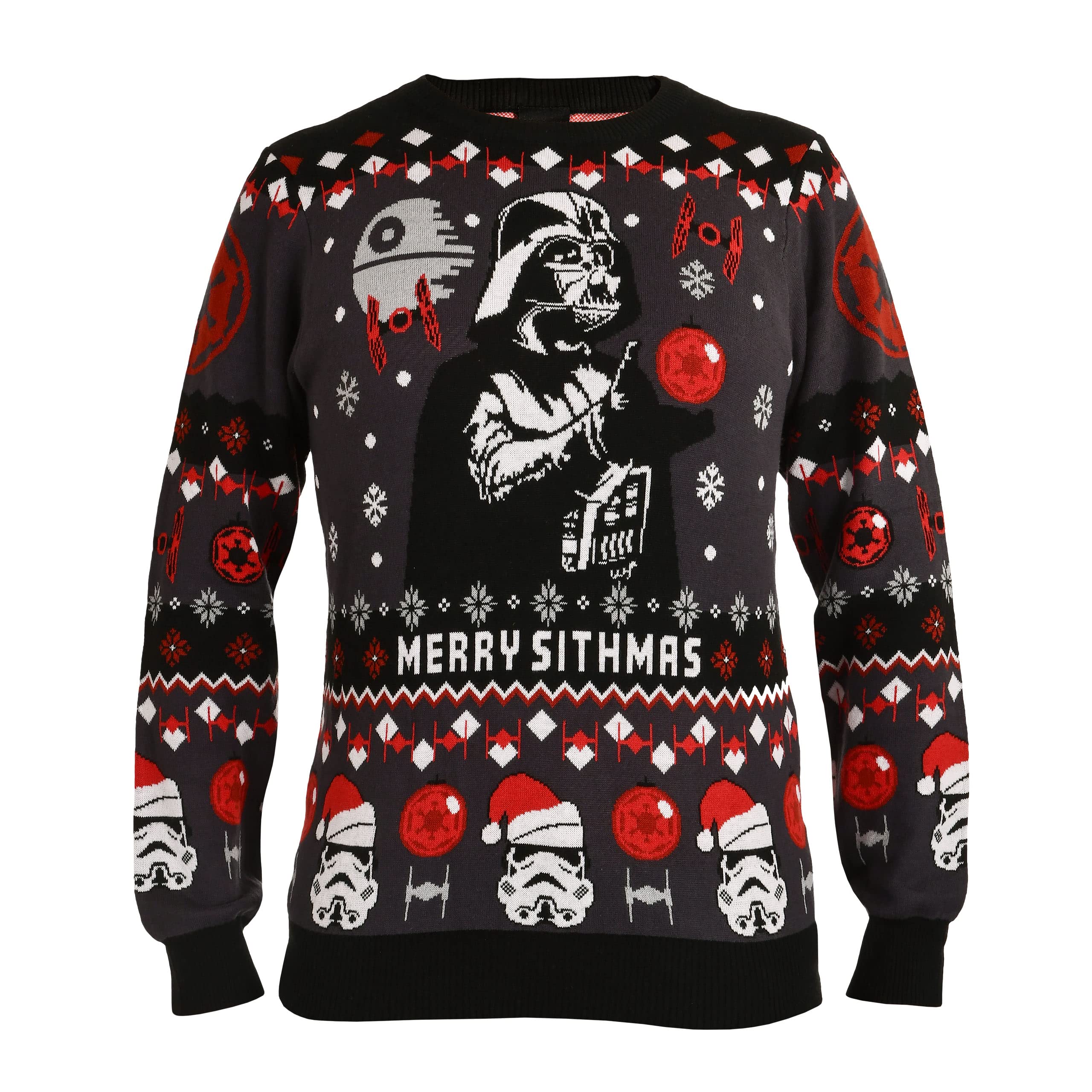 Elbenwald Star Wars dzianinowy sweter z motywem Darth Vader i Happy Sithmas dla mężczyzn kobiet unisex bawełna czarny - XL