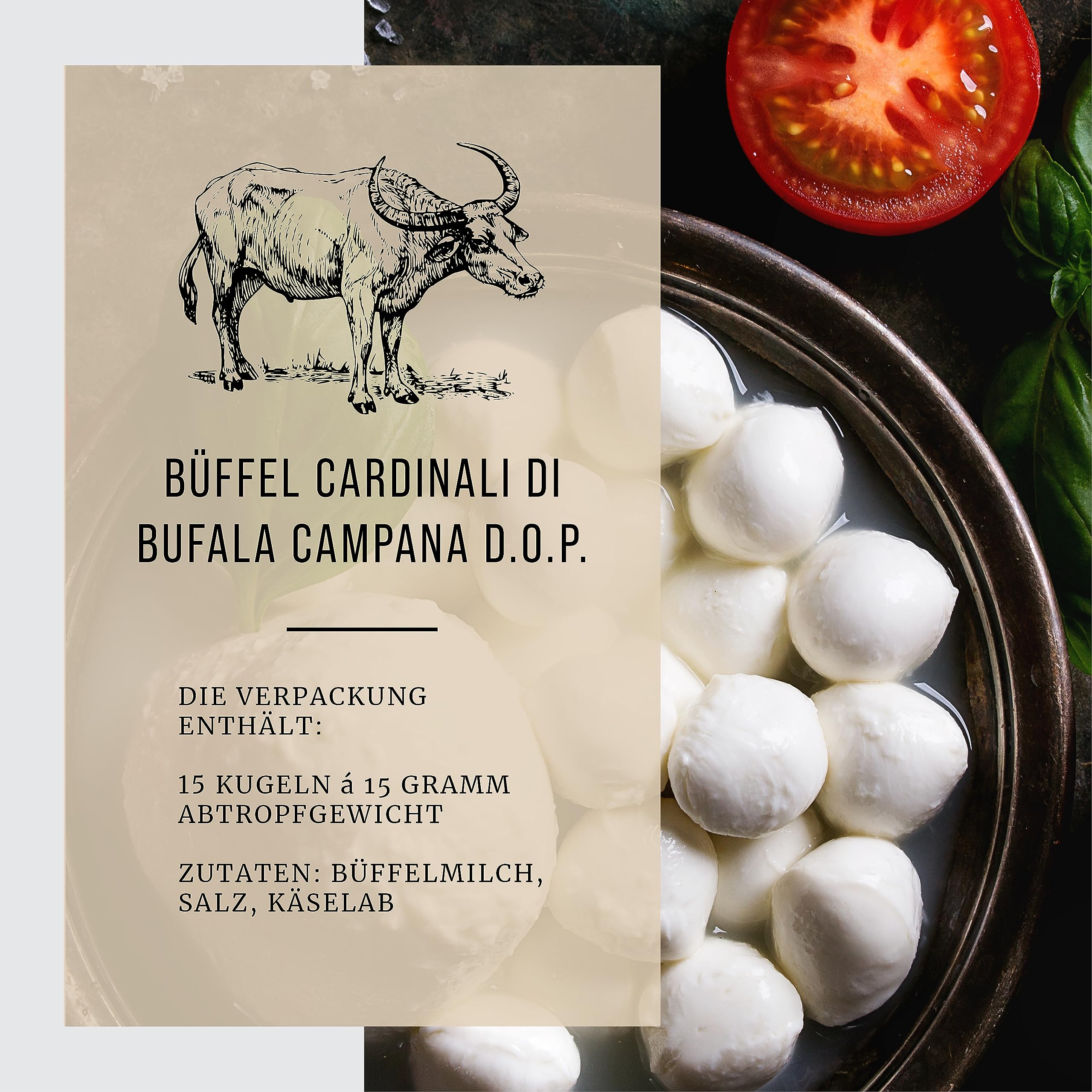 BÜFFEL BILL Cardinali di Bufala Campana D.O.P.-60x15g Kugeln I Cremig-weicher saftiger Mozzarella aus italienischer Büffelmilch I Geschmacksintensiv
