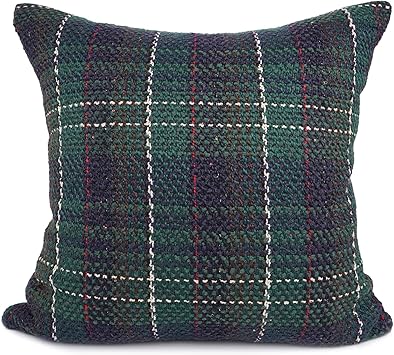 YOUR SMILE Christmas Series Knitting Wool Retro Farmhouse Buffalo Tartan Chequer Stripe Plaid Cotton Linen Decorative Throw Pillow Case Cushion Cover Pillowcase for Sofa Indoor (Green, 18''x18'')