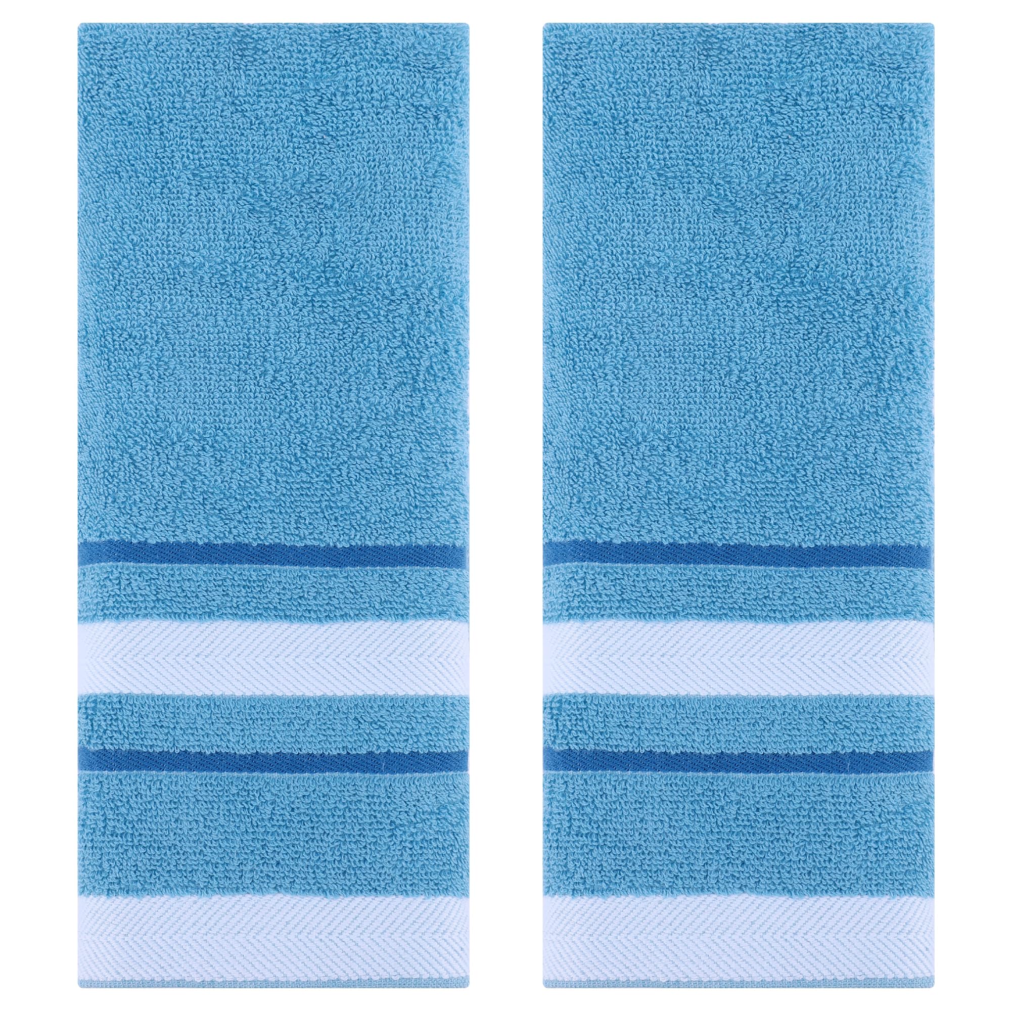 HMETOL Striped Hand Towels for Bathroom Set of 2 Absorbent Soft Decorative Towel Blue 34cm x 74 cm