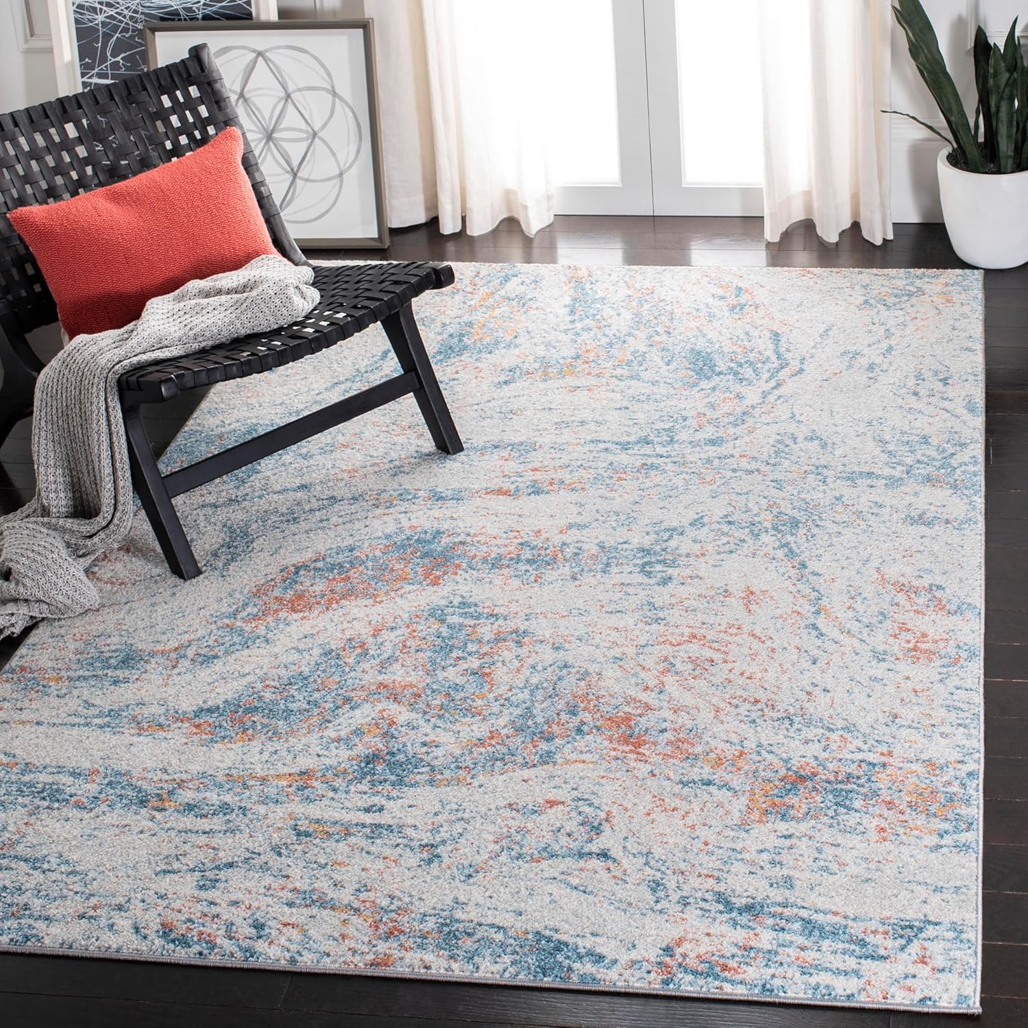 SAFAVIEH Area Rug 6x9 - Tulum Collection - Ivory & Dark Blue, Modern Abstract Design, Non-Shedding & Easy to Clean, Ideal for Living Room, Bedroom, Dining Space (TUL235A)