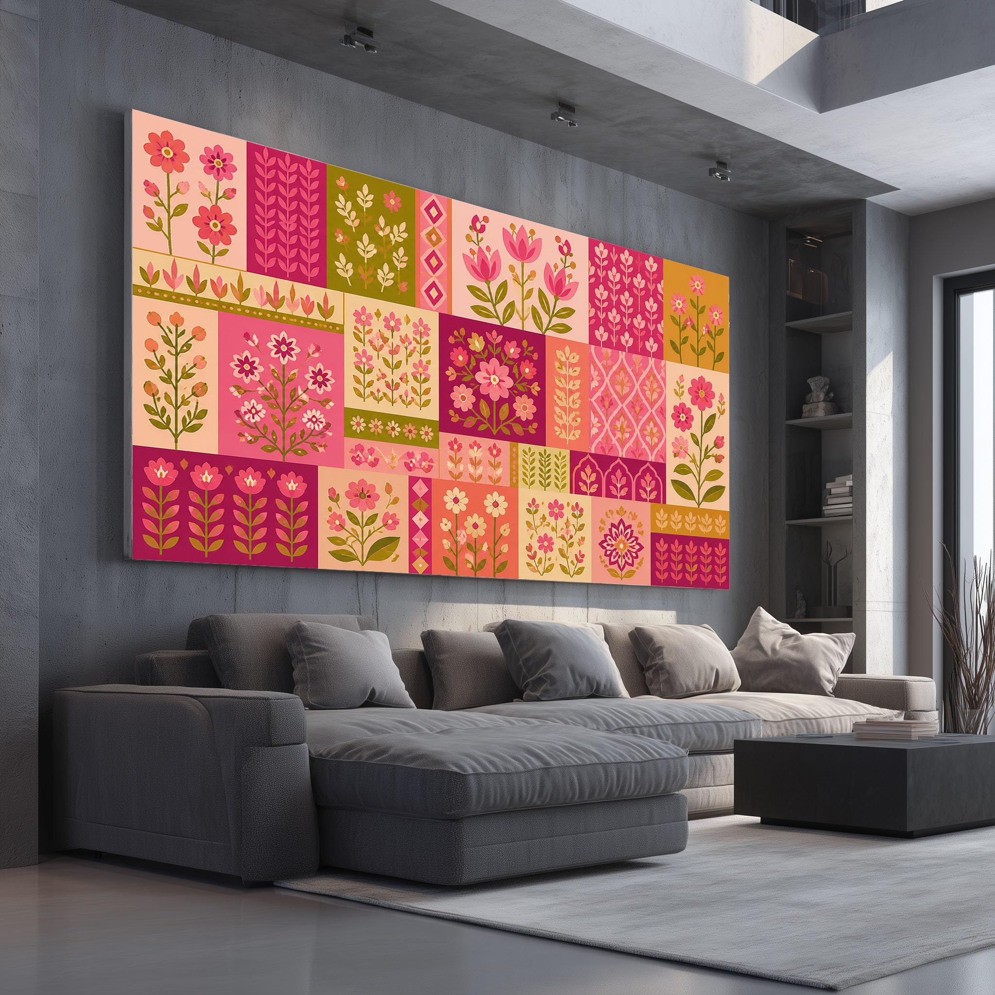 Quadri Camera Da Letto Piastrelle Floreali Geometriche Cornice 70X140 Cm