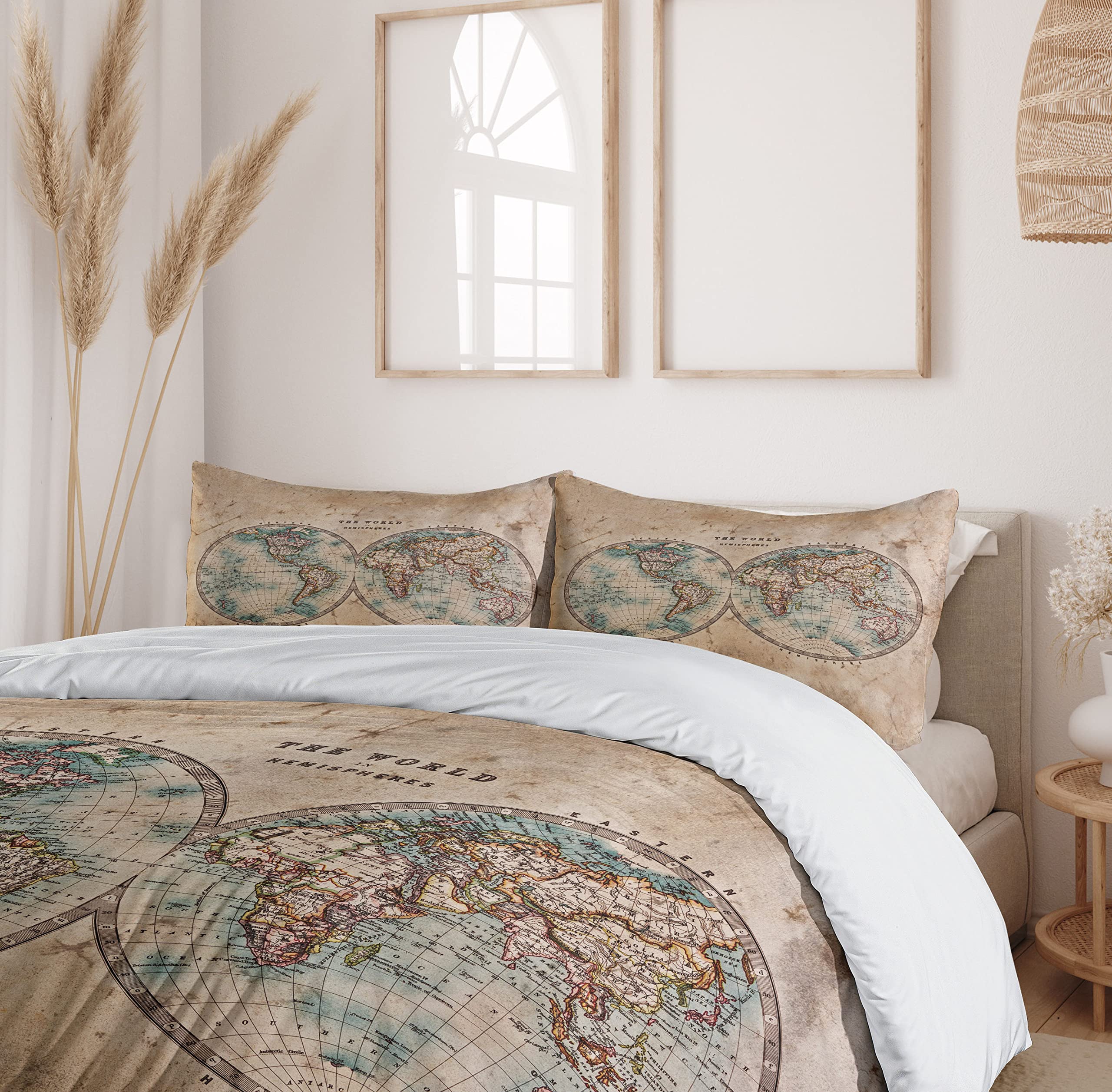 Ambesonne Vintage World Map Duvet Cover Set - King Size 3 Piece, Antique Style In Coffee & Cream