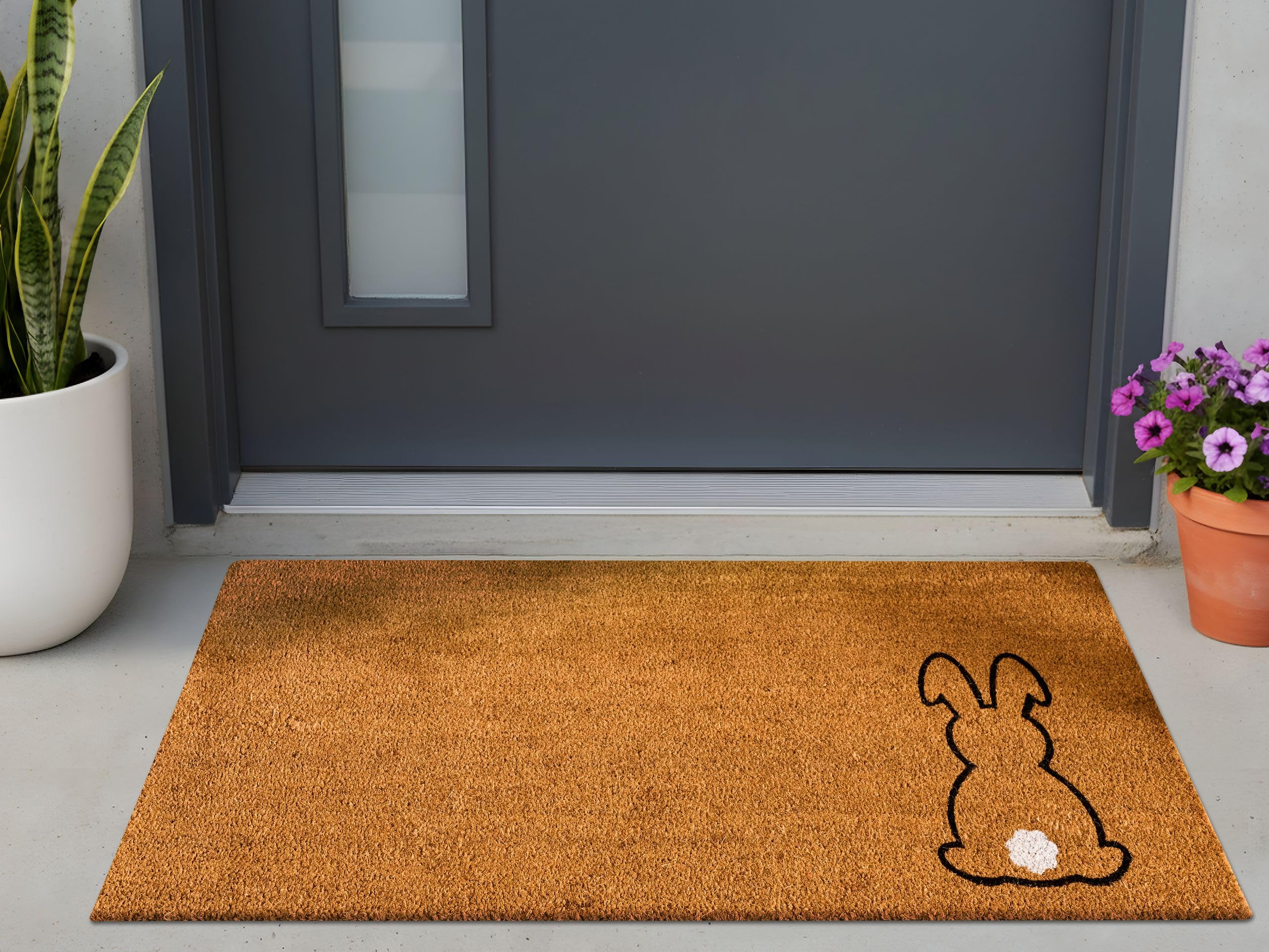 Beliani Paillasson en Fibre de Coco 55 x 120 cm Antidérapant Dessous en PVC Motif Lapin Naturel Lingayen