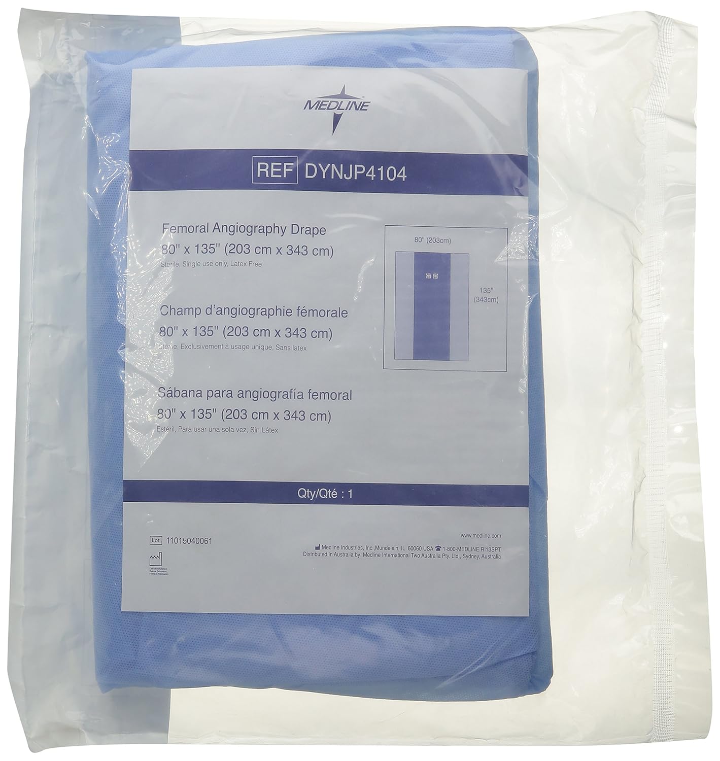 Medline Sterile Femoral Angiography Surgical Drapes, 2 Windows, 80 Inches x 135 Inches, SMS Fabric, Case of 20 Each