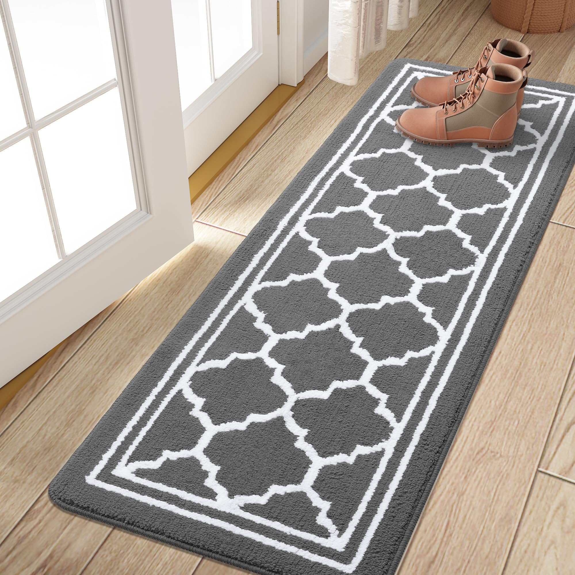 BugandaIndoor Door Mat, Resist Dirt and Absorbent Entrance Mat, Anti-Slip, Low Profile Inside Floor Mat Doormat for Entryway (59x20 inches, Grey)
