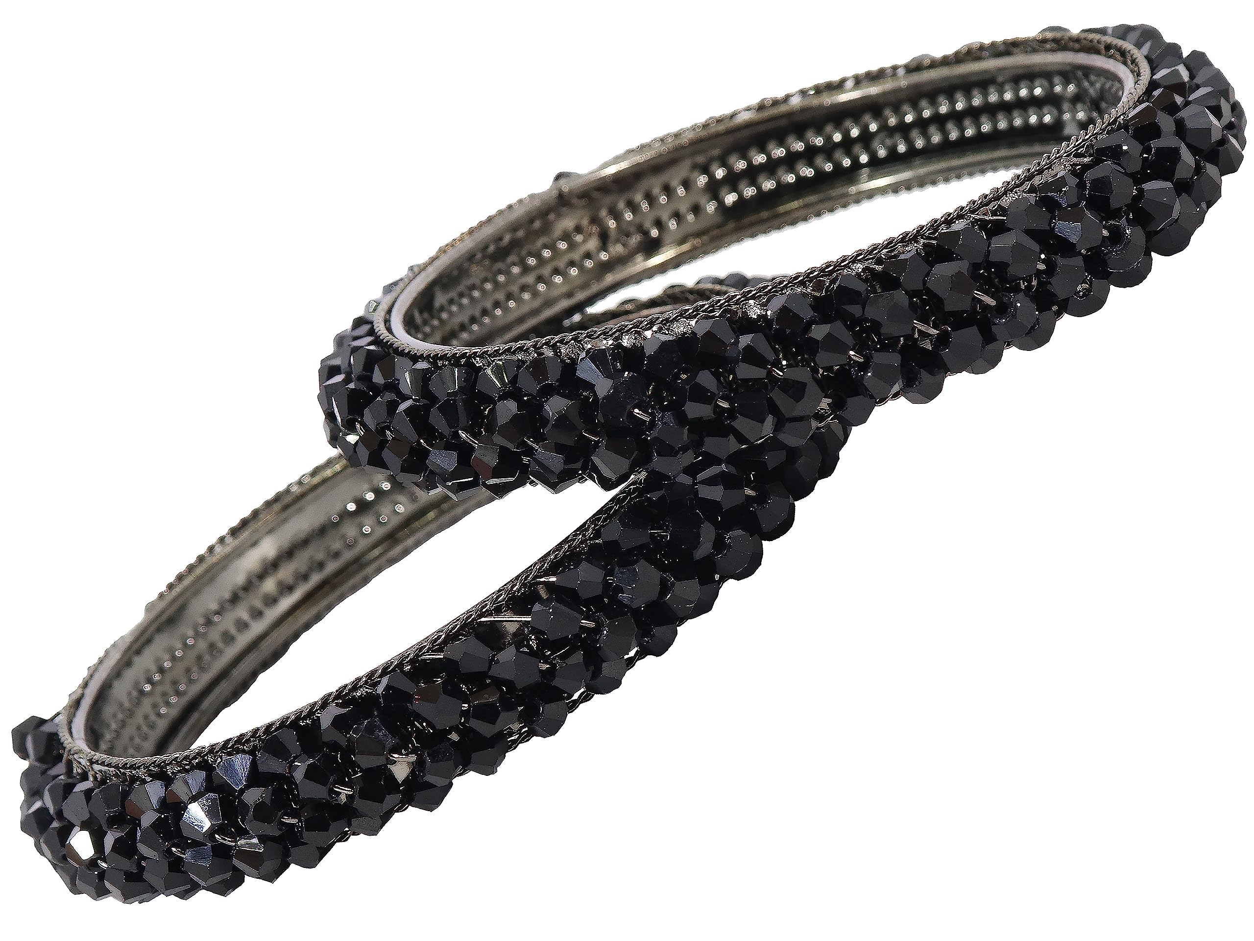 NMII Metal with Pearls Bangles Bracelet Set For Girls & Women I Pack of 2 Bangle, (MAH43_(10413)-Black-2.8 Inches), Pack