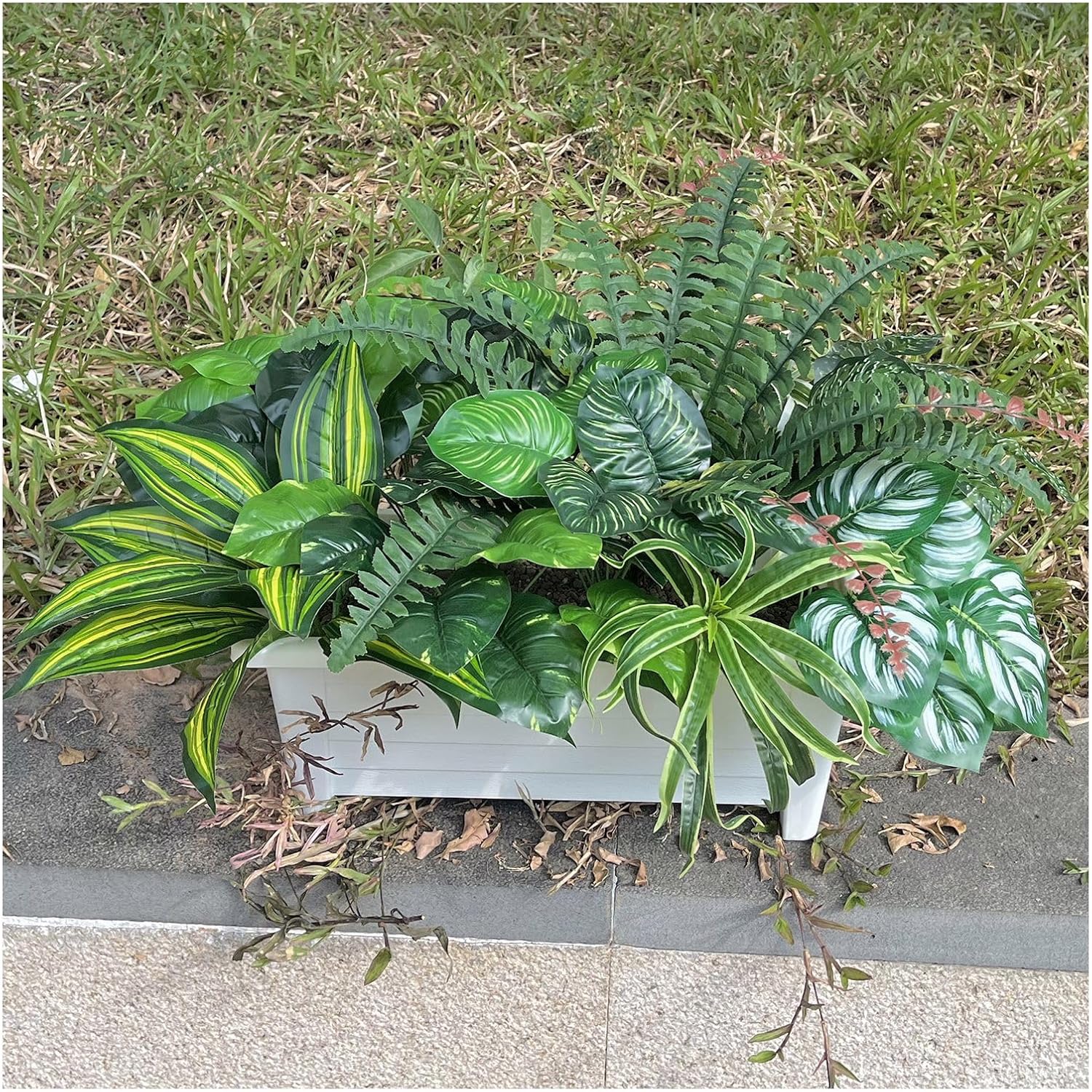 Large Realistic Faux Outdoor Plants, Artificial Greenery Set with Silk Leaves for Patio, Porch, Garden Decor, UV Resistant Plastic Stems, Lifelike Shrubs for planters and Front Door Decorations