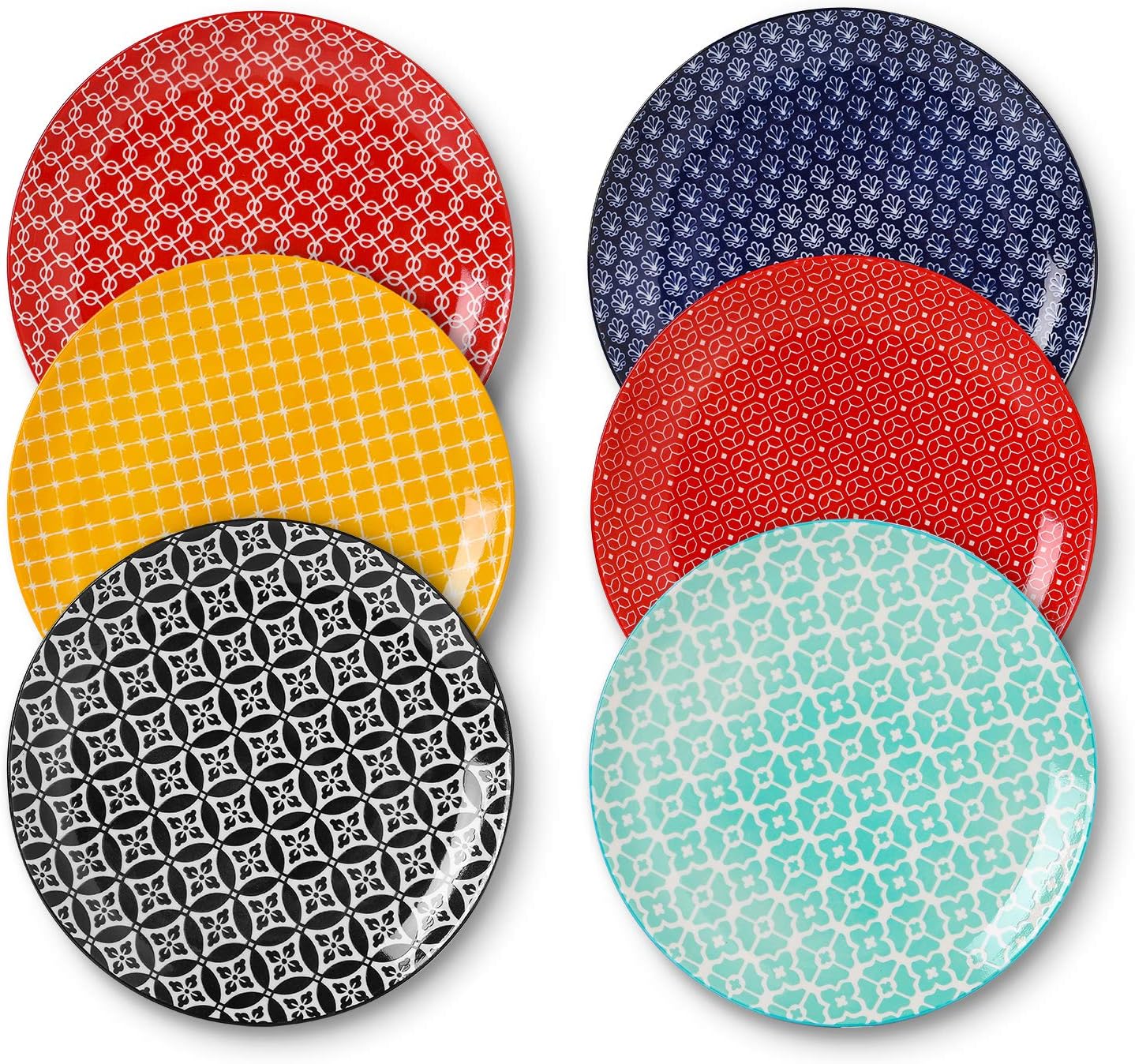 26.7cm Ceramic Dinner Plates, Vibrant Colours Pasta Salad Plate Set of 6, Dessert Plates for Picnic Party Christmas Housewarming Mothers Day, Solid, Large, Dishwasher & Microwave Safe