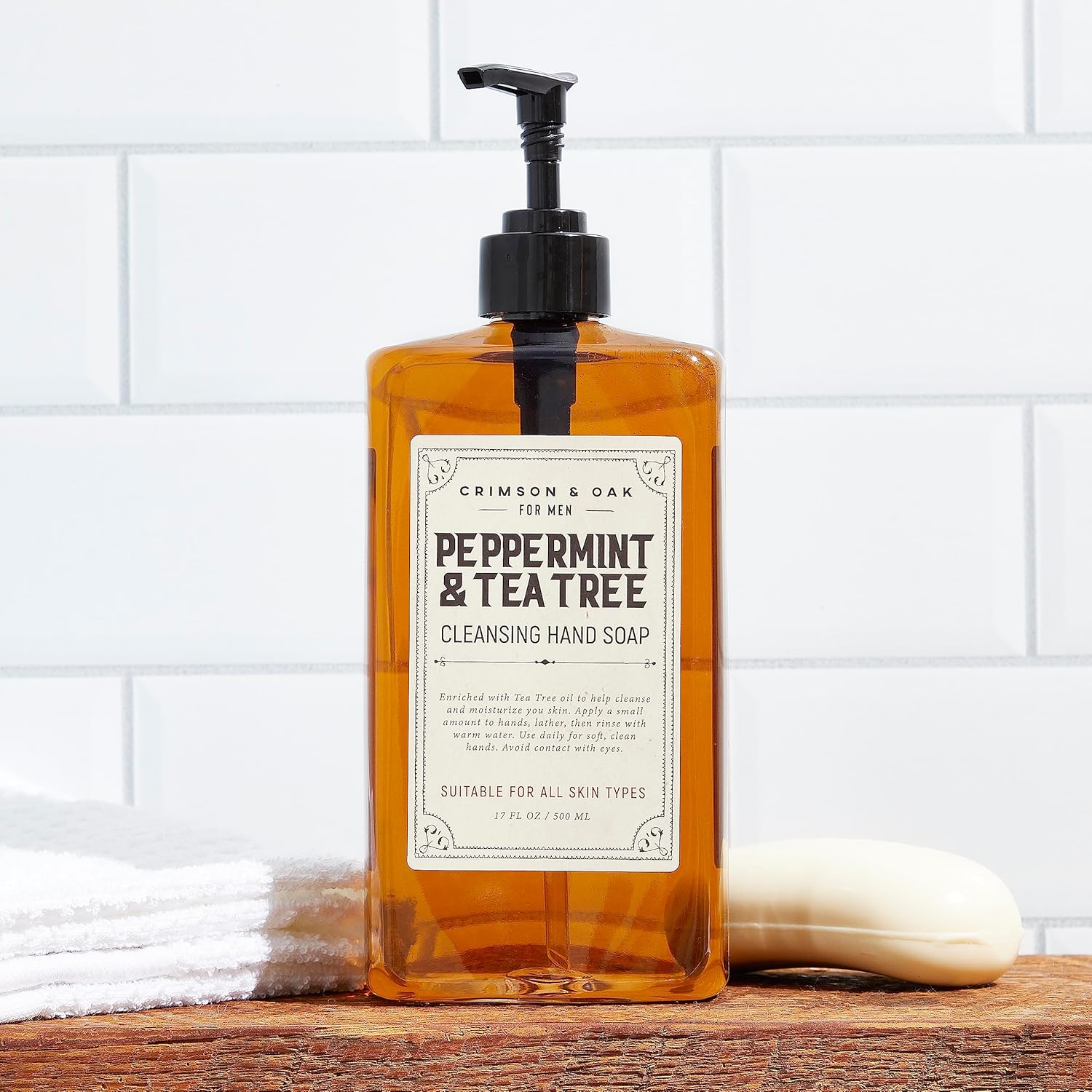 Body Prescriptions Crimson & Oak Men's Deep Cleansing Hand Soap with Pump Dispenser, 17 Fl Oz (Pack of 1), Peppermint and Tea Tree - Image 2