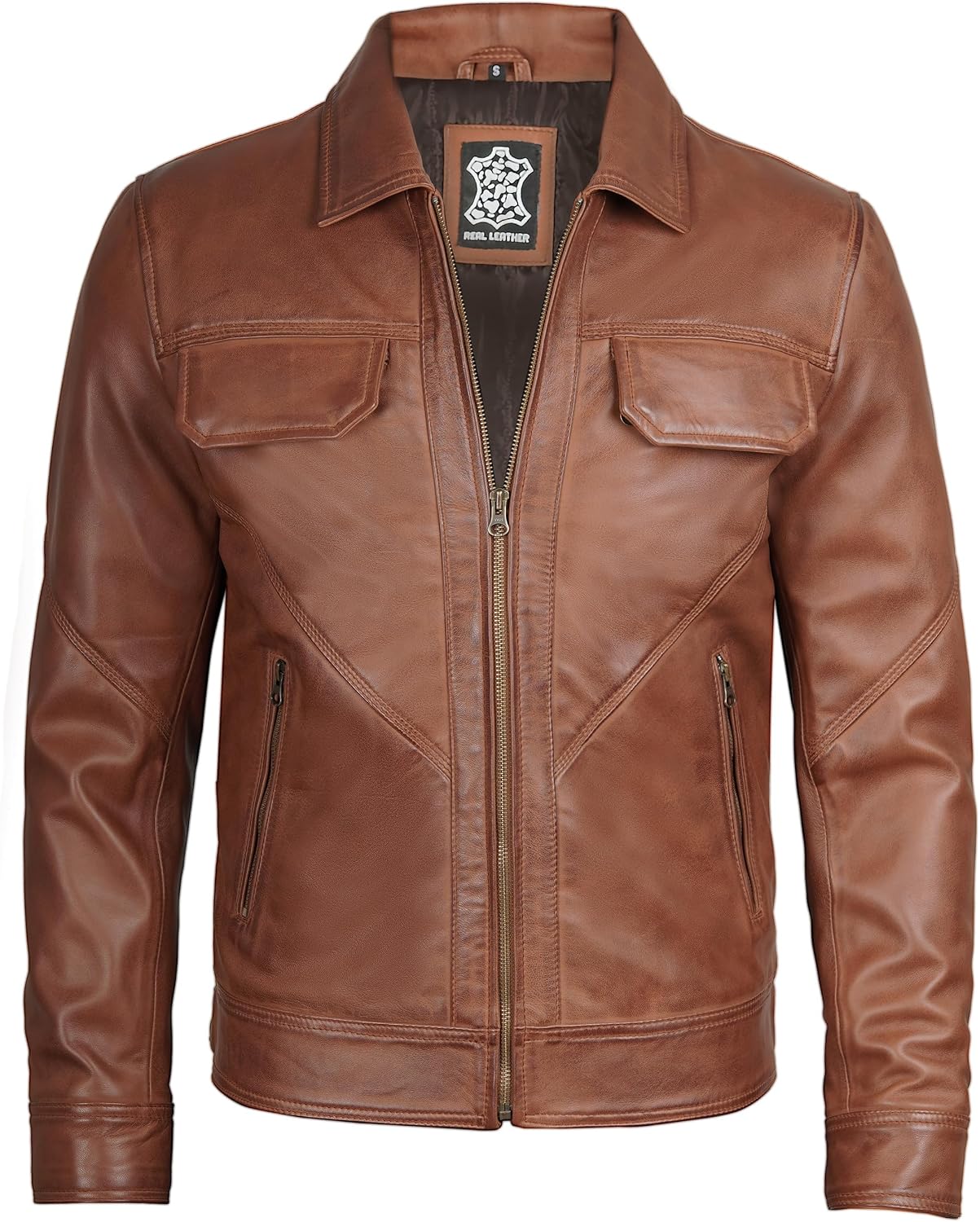 Decrum Mens Leather Jacket - Real Lambskin Vintage Style Leather Jackets for Men